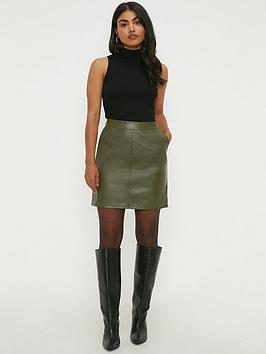 dorothy perkins faux leather mini skirt - olive