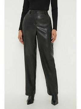 dorothy perkins faux leather straight leg trouser - black