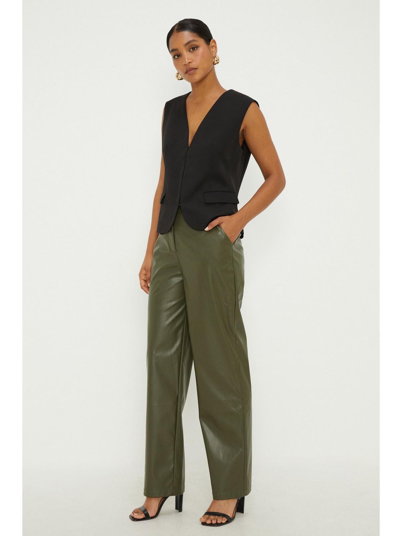 Faux Leather Belted Straight Leg Trousers by Sosandar Online, THE ICONIC