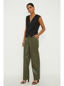 dorothy perkins faux leather straight leg trouser - olive