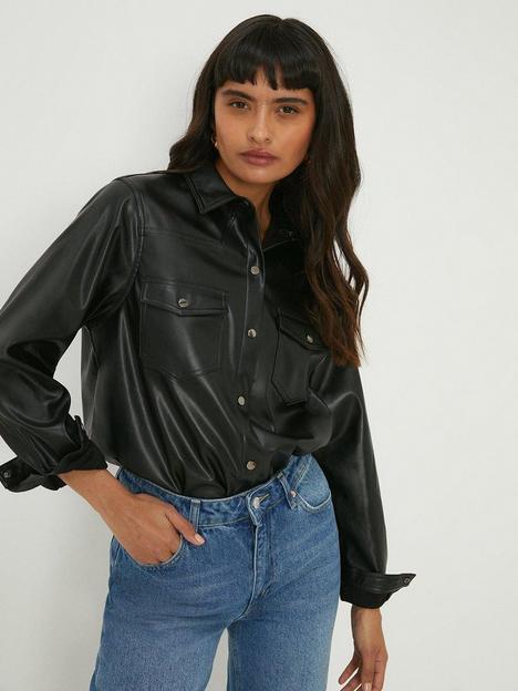 dorothy-perkins-faux-leather-shirt-black