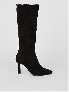 dorothy perkins pointed knee high ruched boots - black