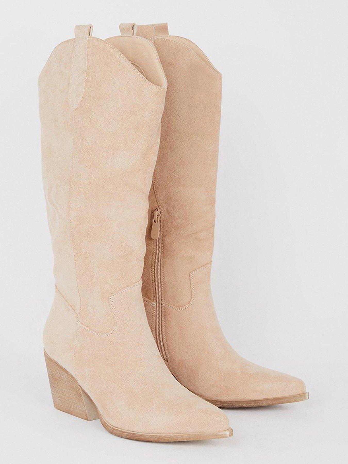 Beige knee best sale high boots uk