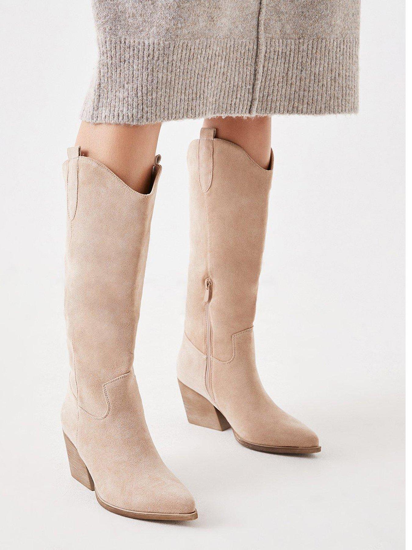 Dorothy Perkins Western Knee High Boots Beige Very