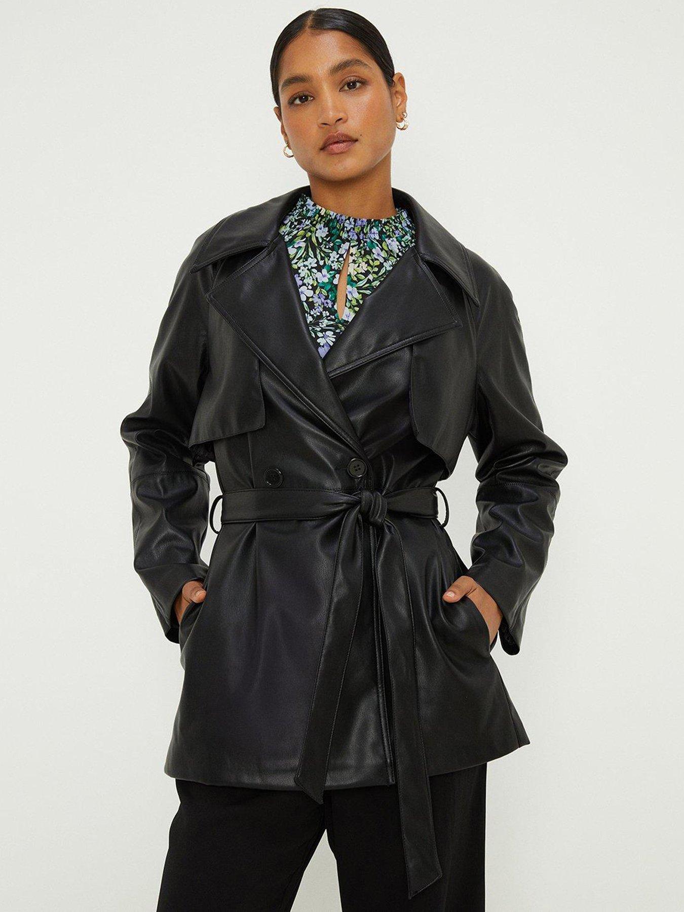 Short leather trench clearance coat