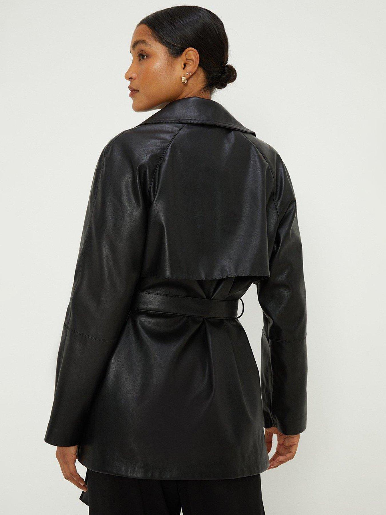 Dorothy Perkins Faux Leather Short Trench Coat Black Very