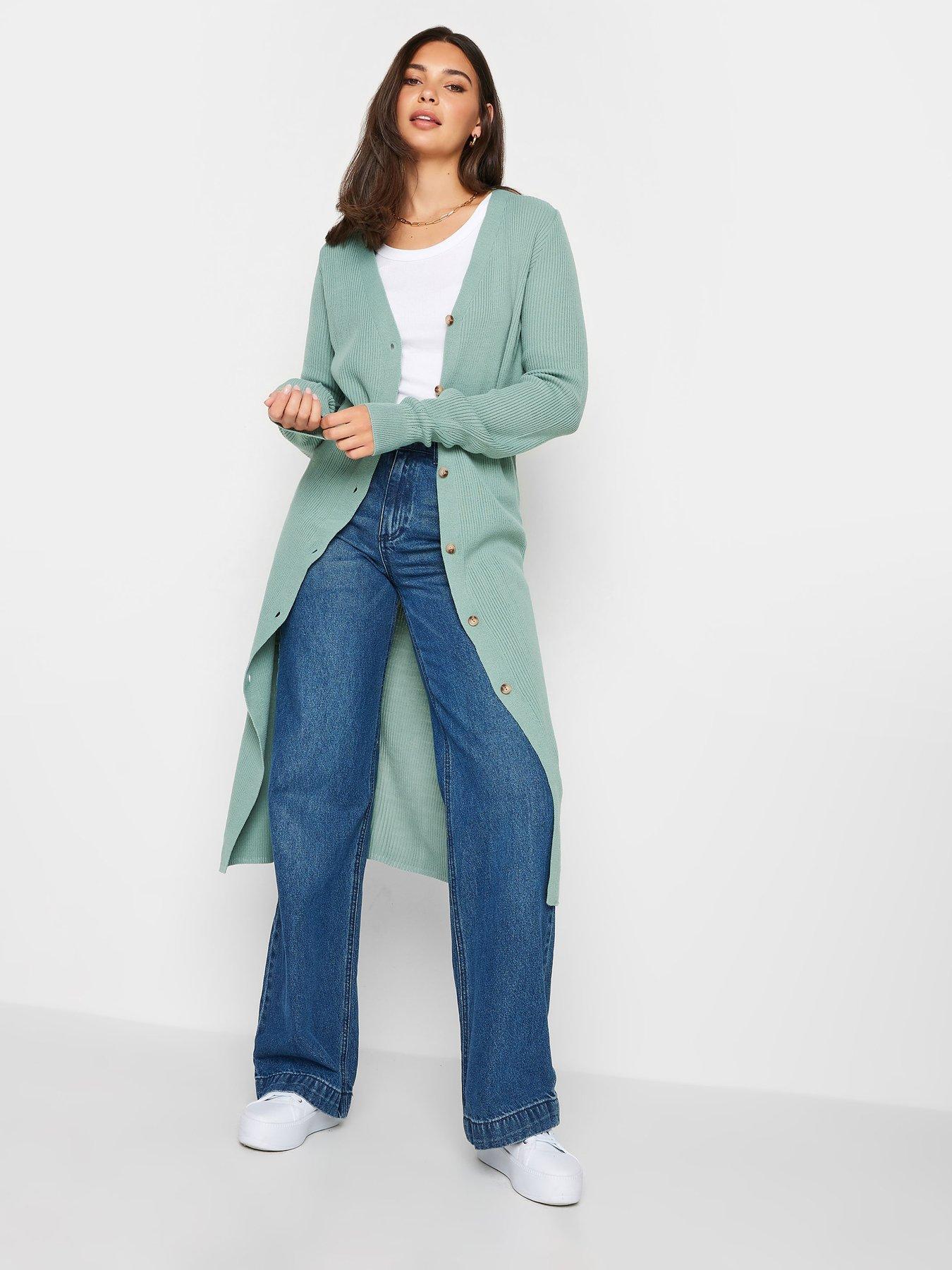 Long Tall Sally Sage Longline Rub Button Cardigan