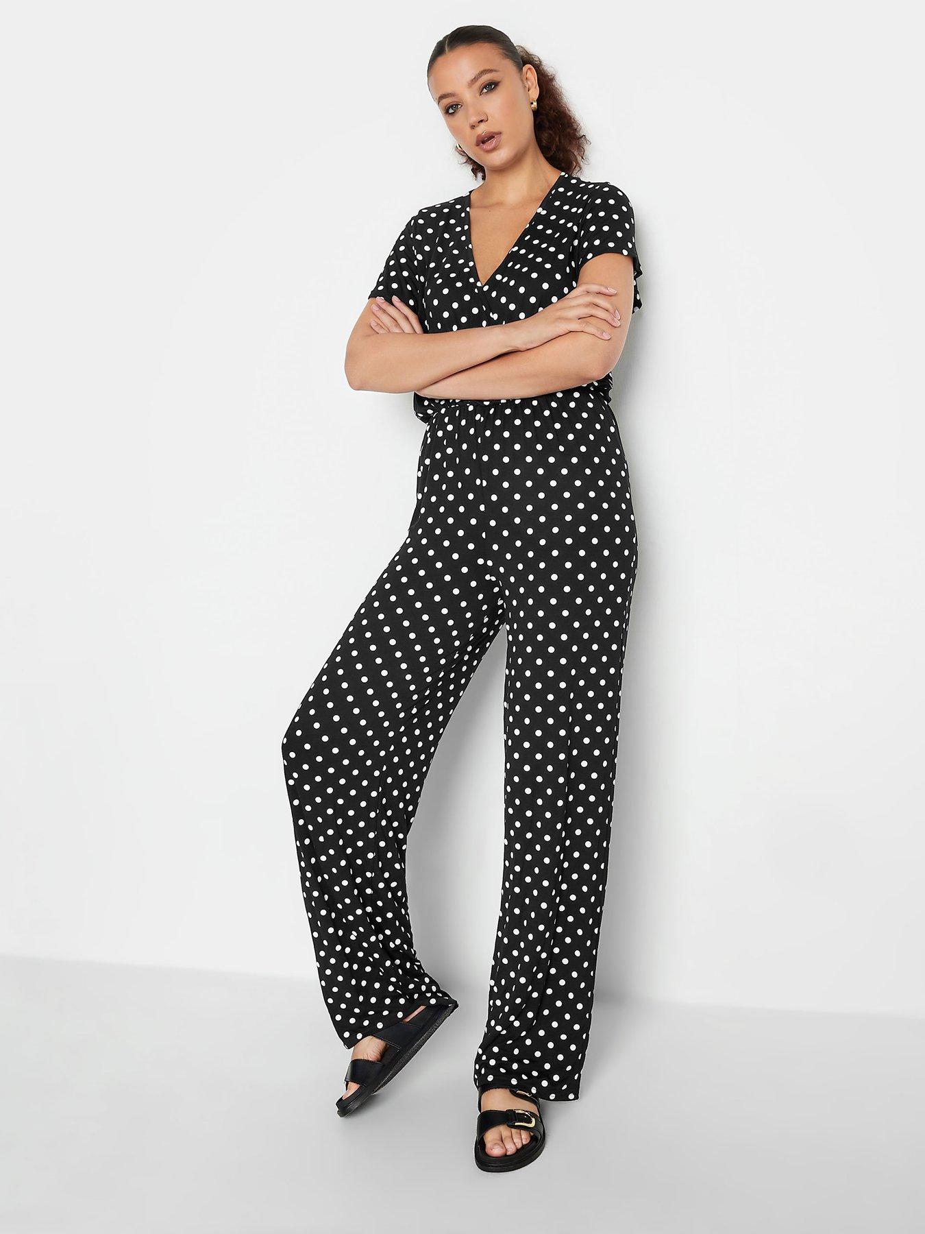 Long Tall Sally Black White Spot Wrap Jumpsuit