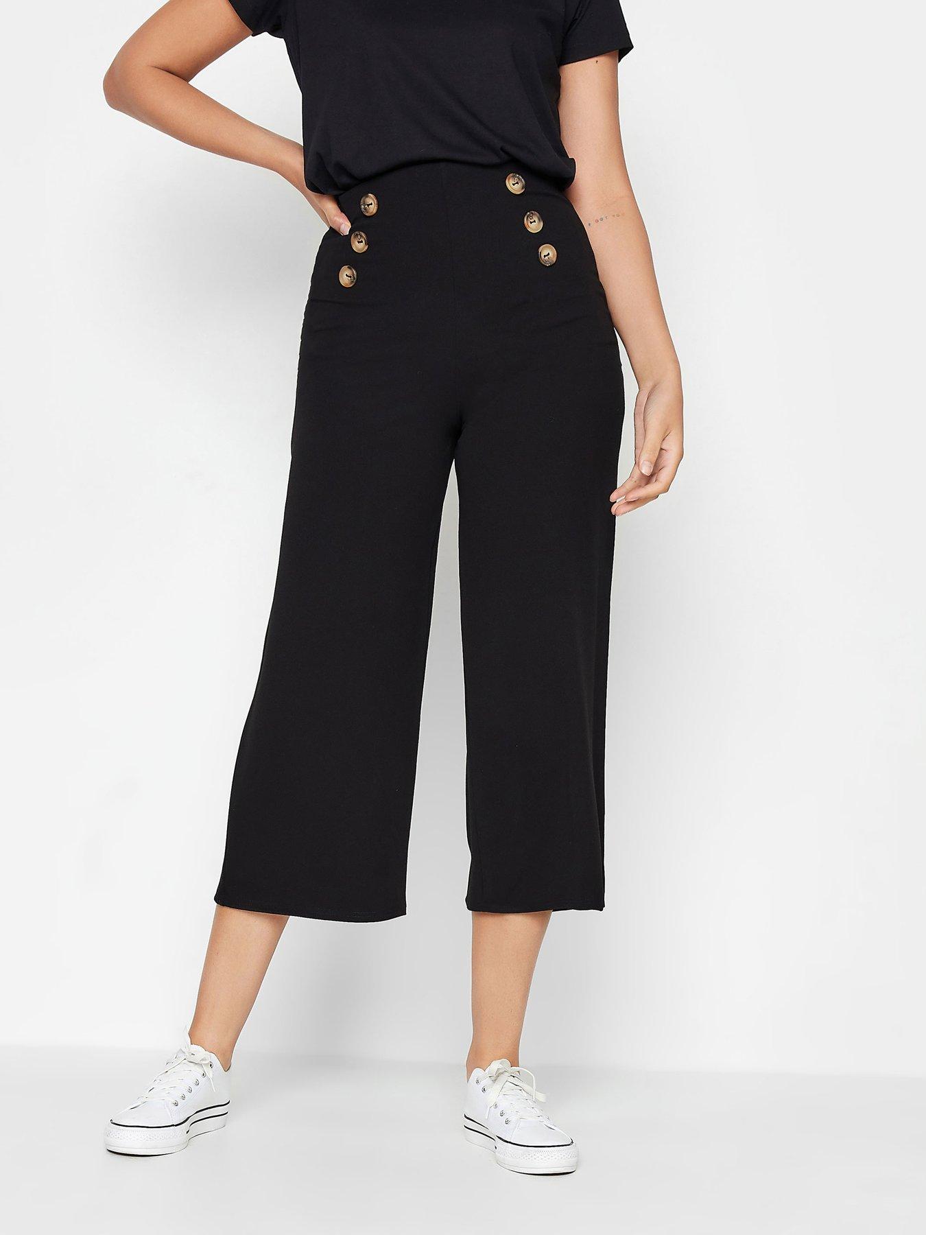 Black Button Crop Trouser