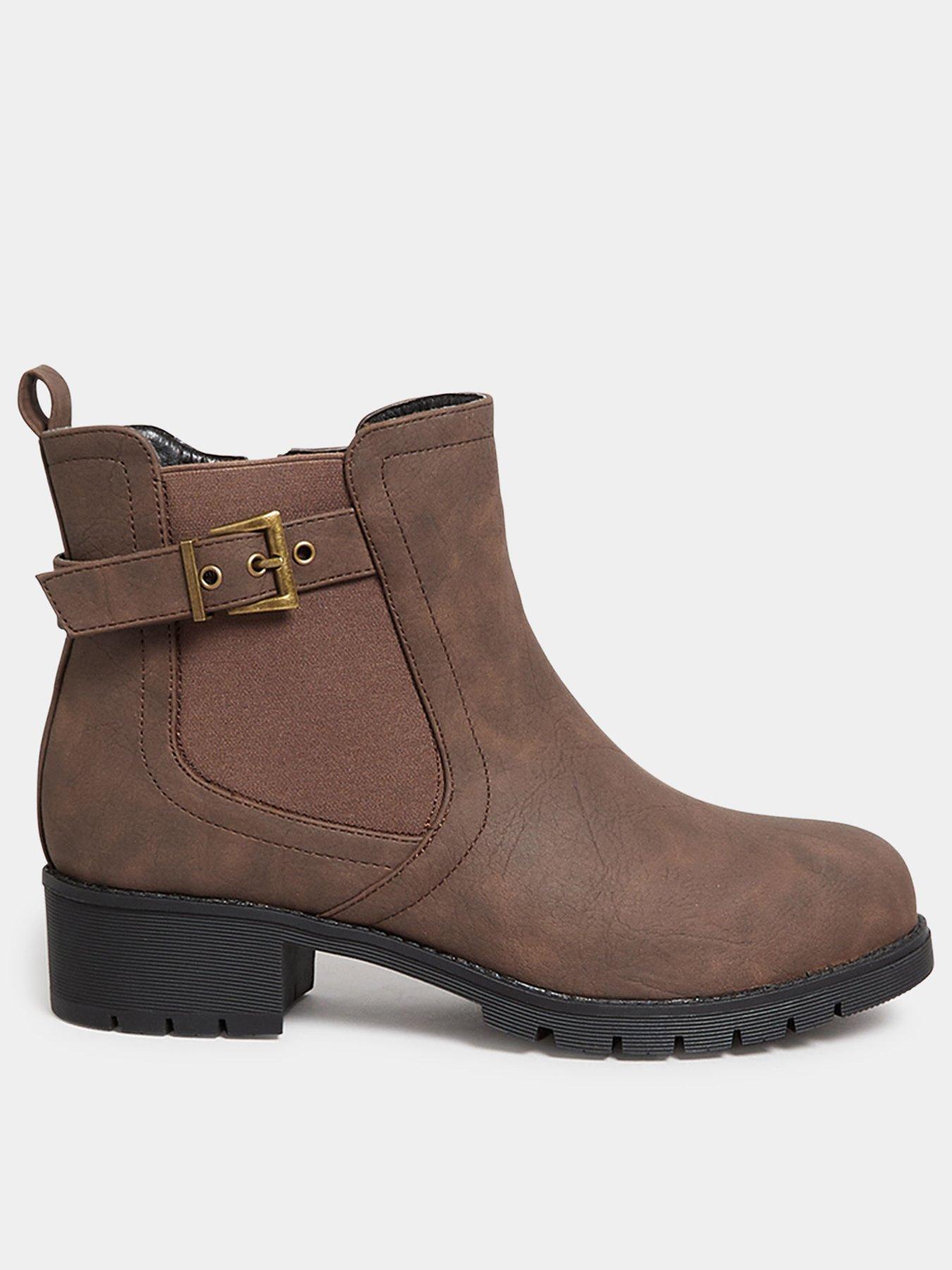 Yours Wide Fit Buckle Ankle Boot Brown