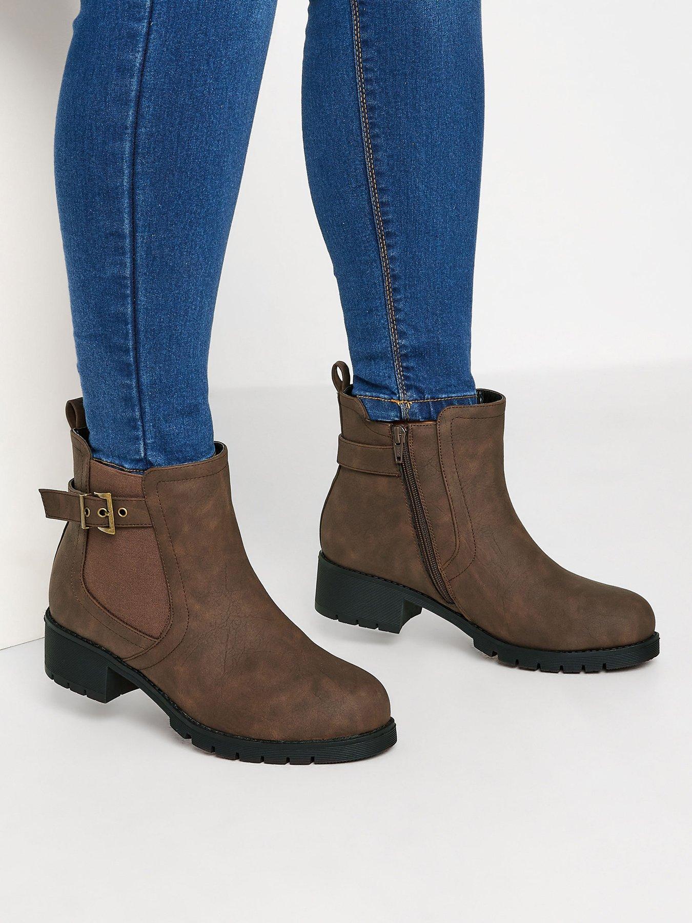 Yours Wide Fit Buckle Ankle Boot Brown Very