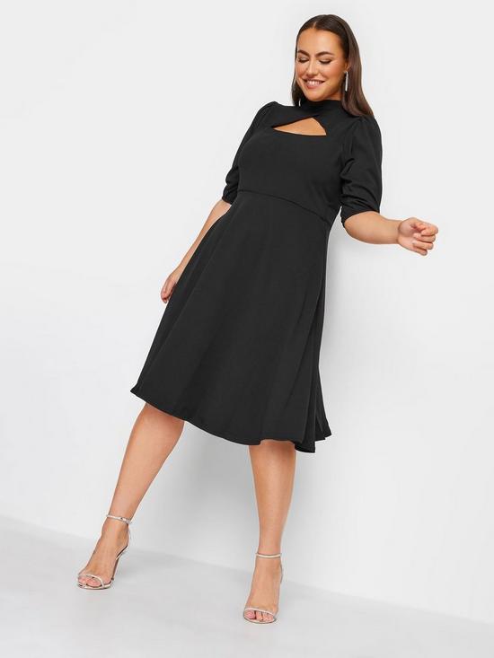 front image of yours-cut-out-skater-dress-black