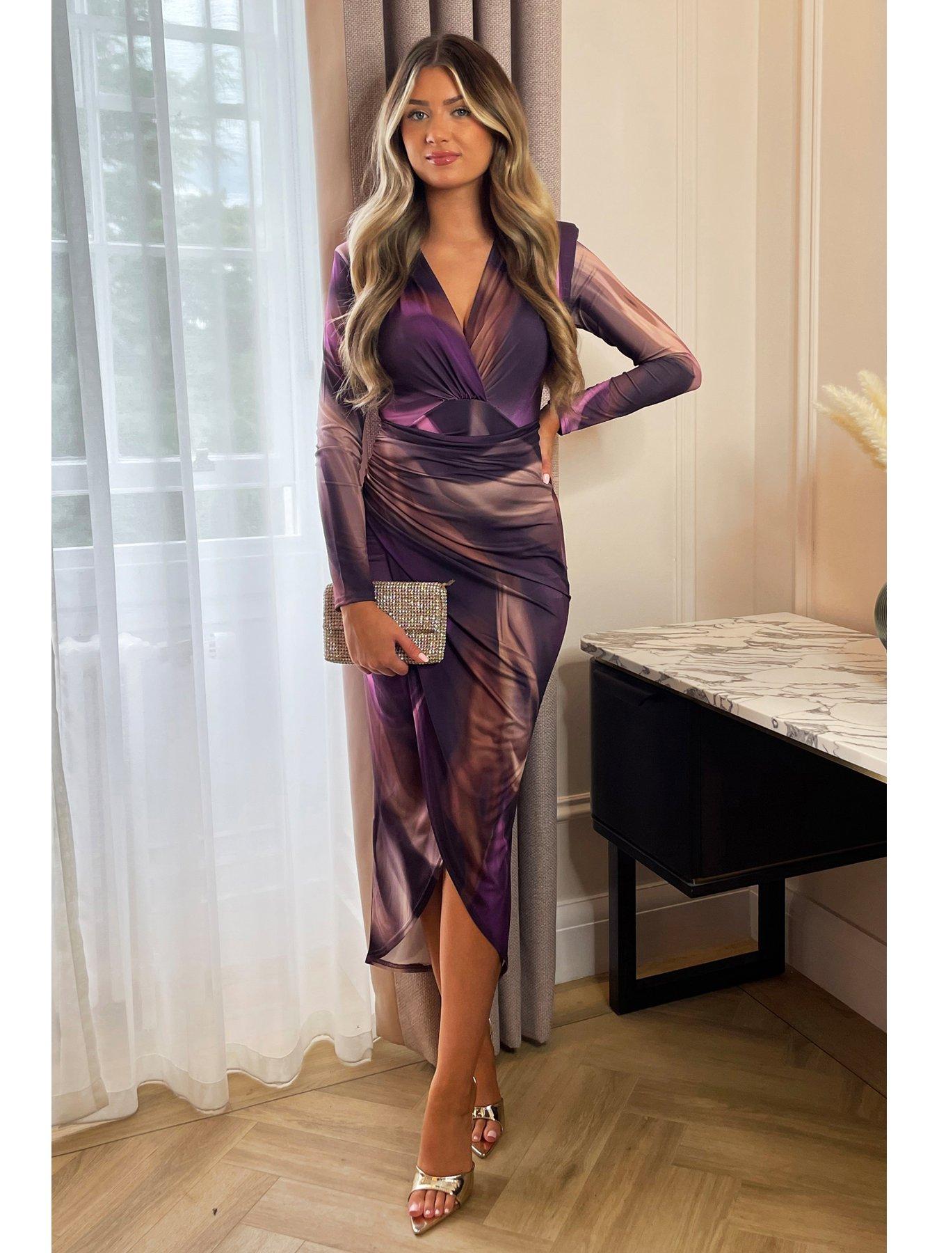 AX Paris Plum Long Sleeve Ruched Bodycon Dress