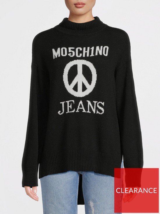 front image of m05ch1n0-jeans-long-sleeve-logo-knit-jumper-blacknbsp