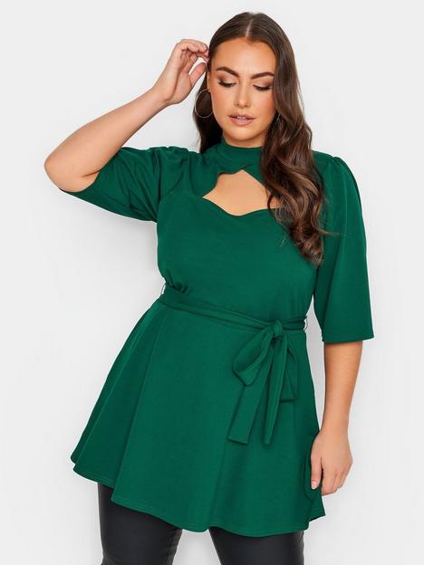 yours-cut-out-peplum-top-green
