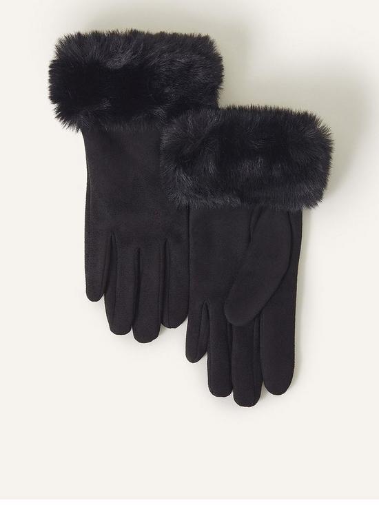 front image of accessorize-faux-fur-cuff-suedette-glove