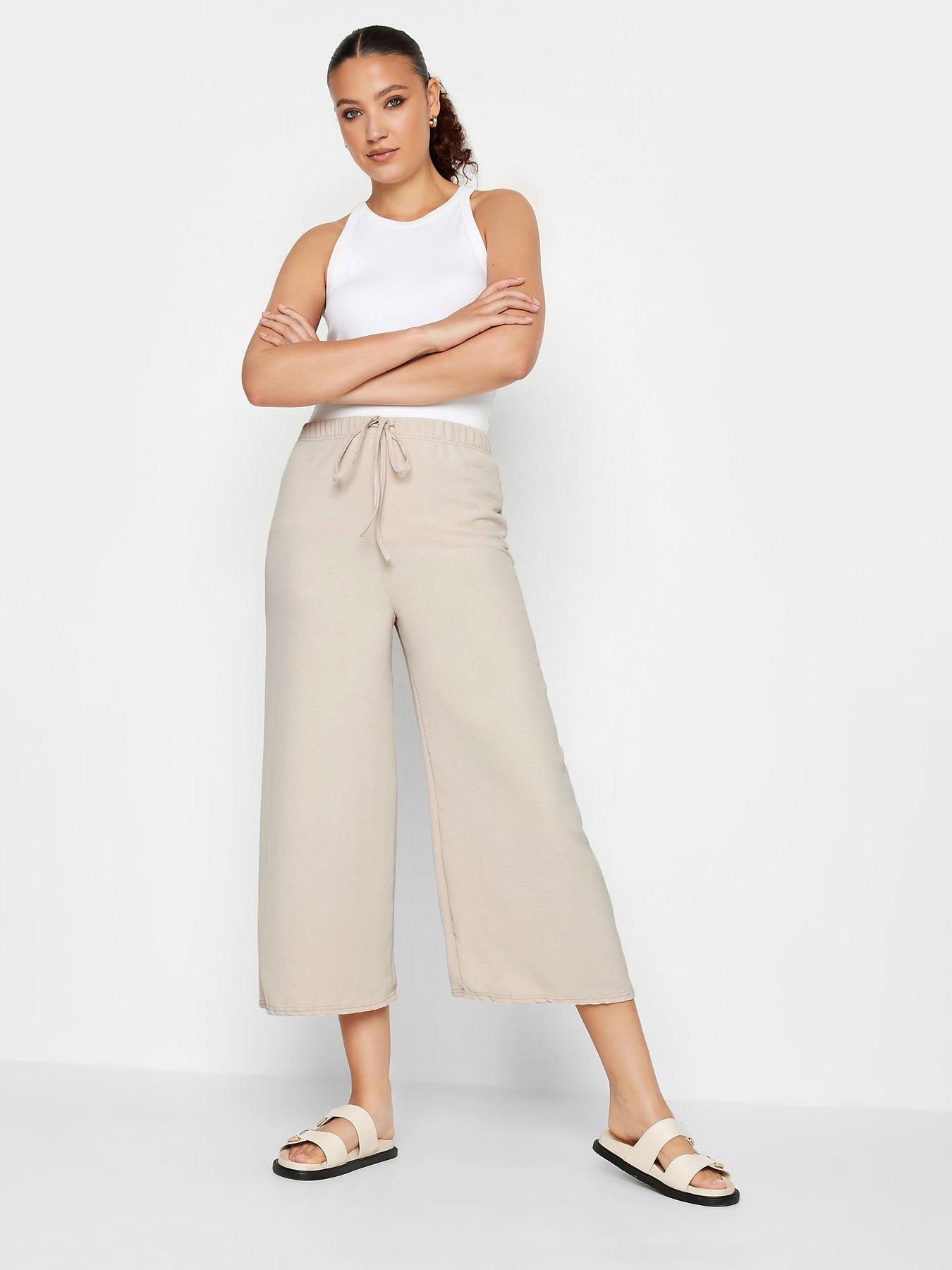 Beige wide leg sales cropped pants