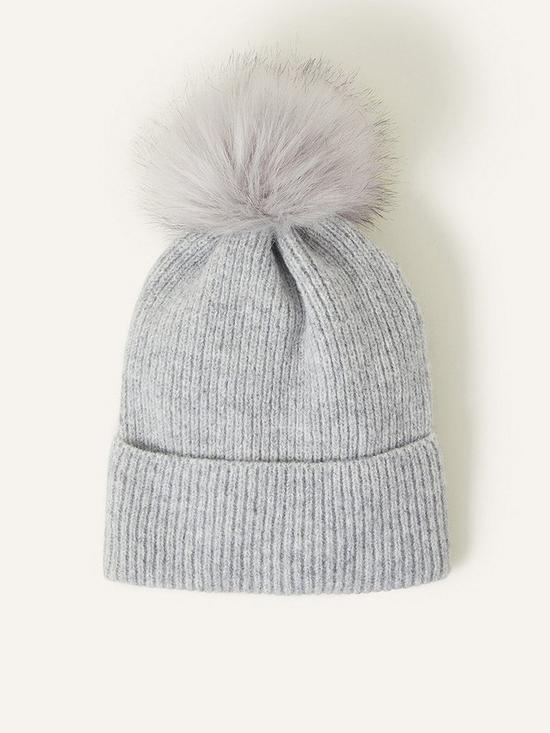 front image of accessorize-knit-pom-beanie-light-grey
