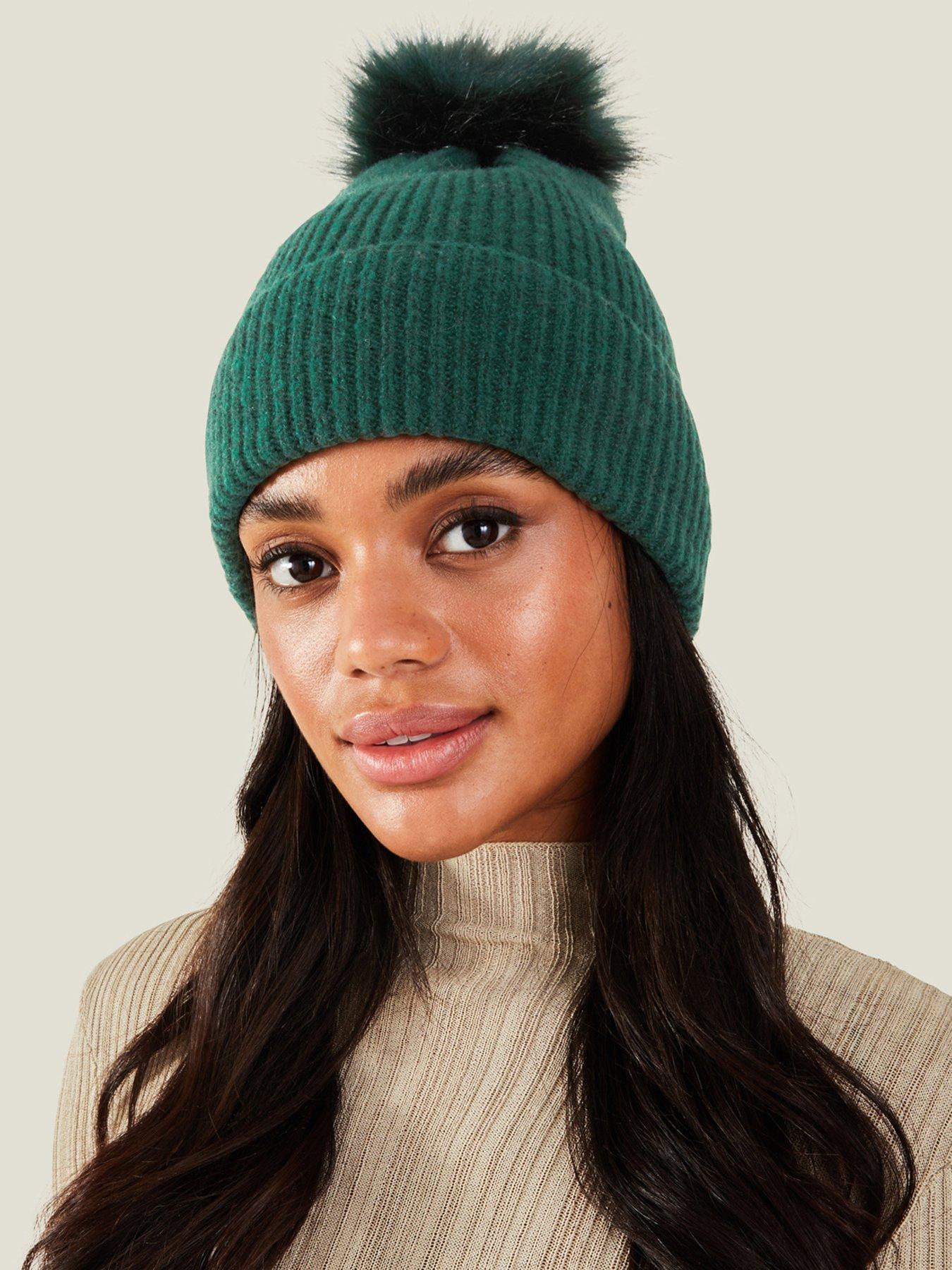 Pom Accessorize Winter Hats White Pearl Studded Beanie Hat With