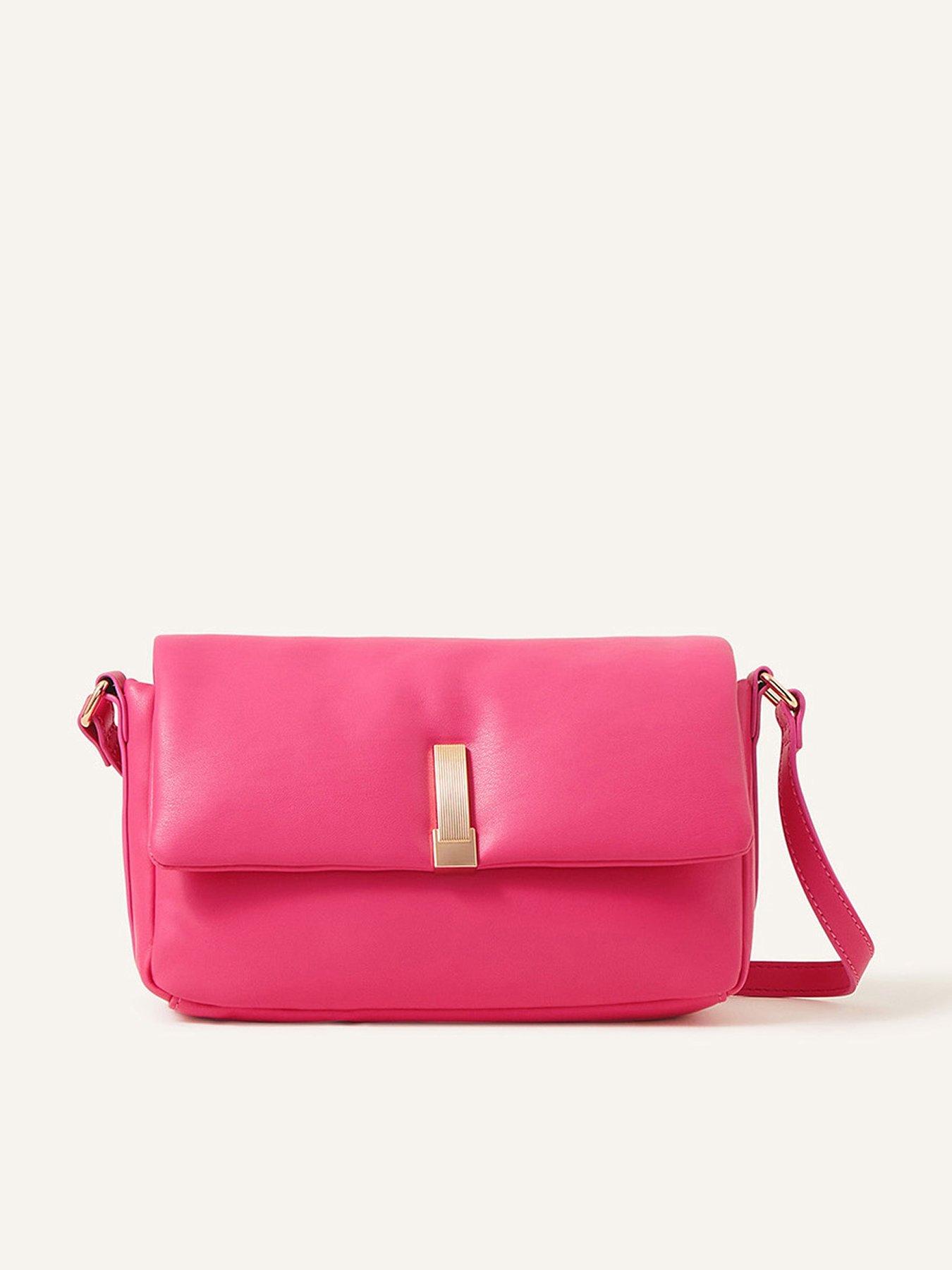 Bright Pink Leather-Look Quilted Circle Cross Body Bag