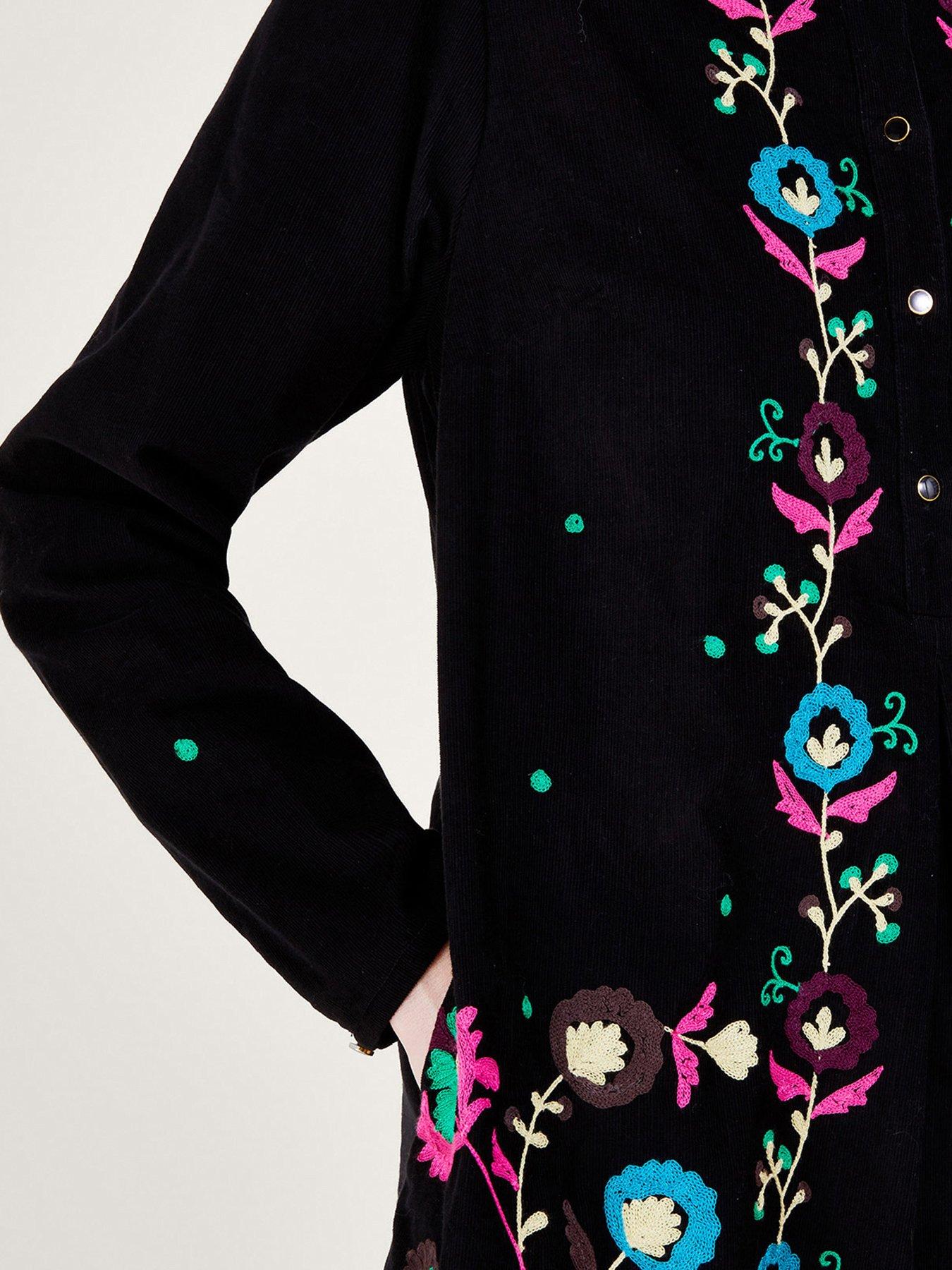 Image 5 of 5 of Monsoon Kim Cord Embroidered Short Dress - Black