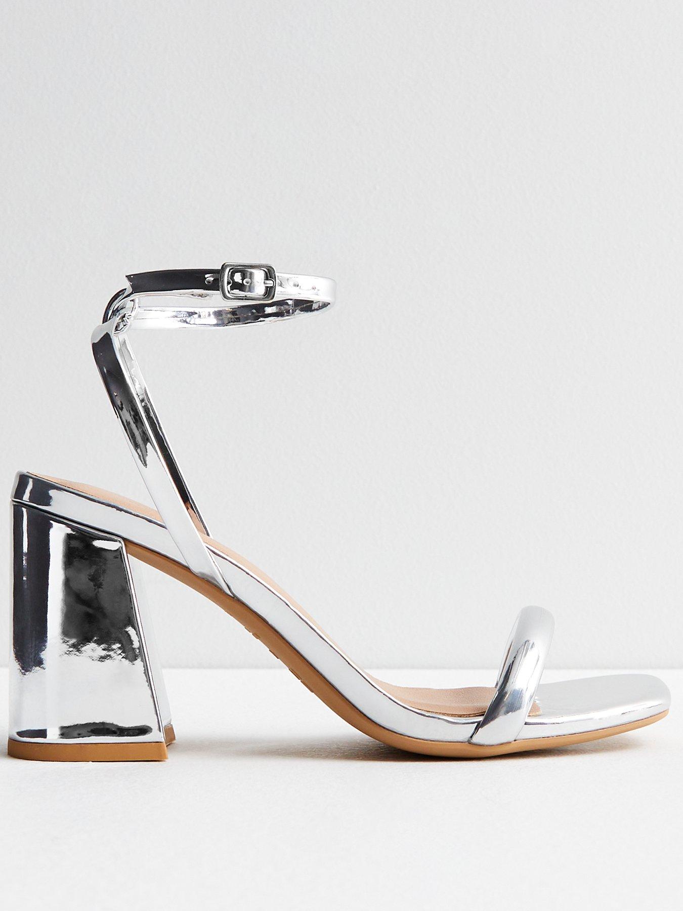 Silver 2 Part Block Heel Sandals