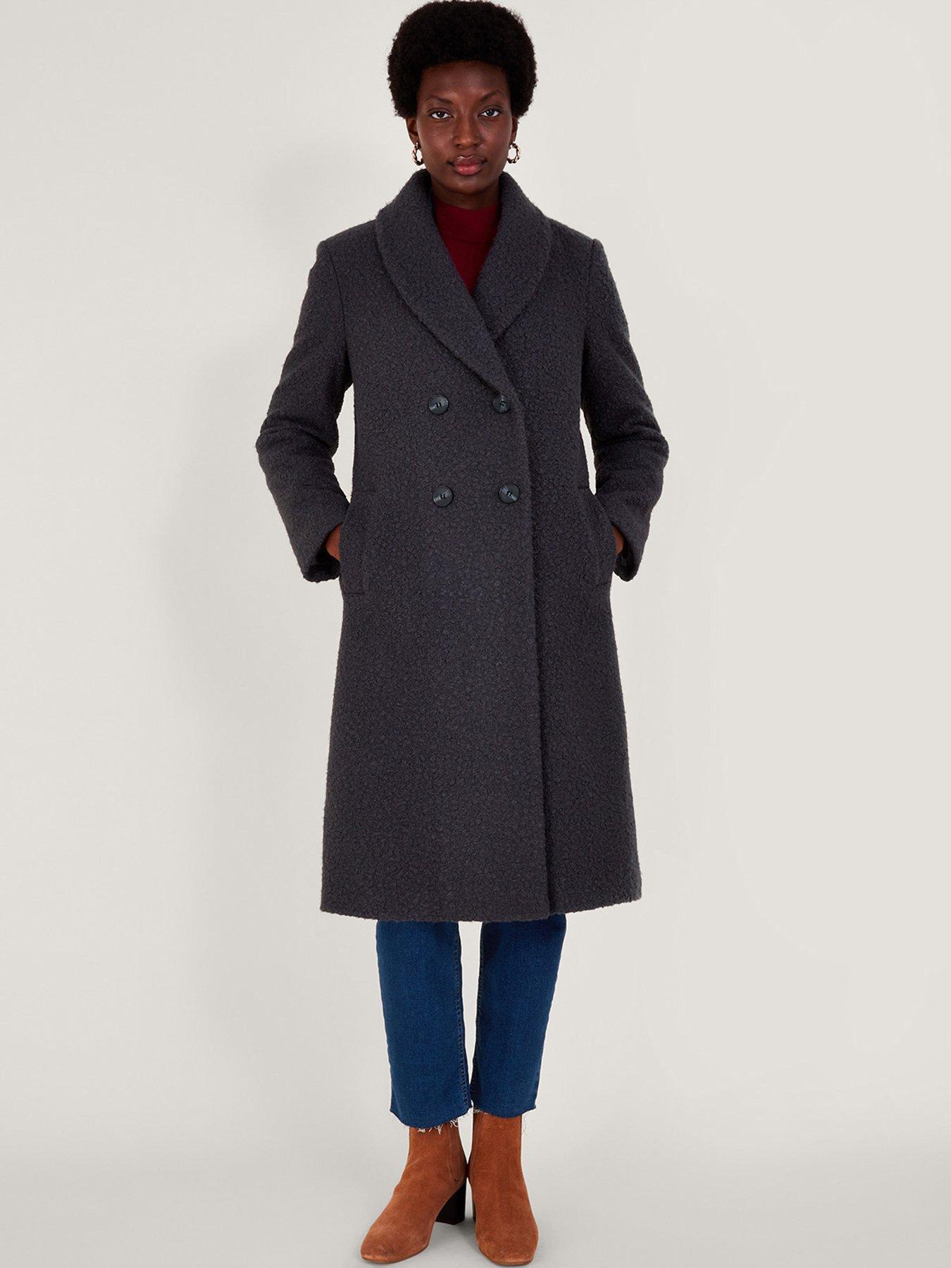 Image 1 of 5 of Monsoon Bobbie Boucle Coat - Grey
