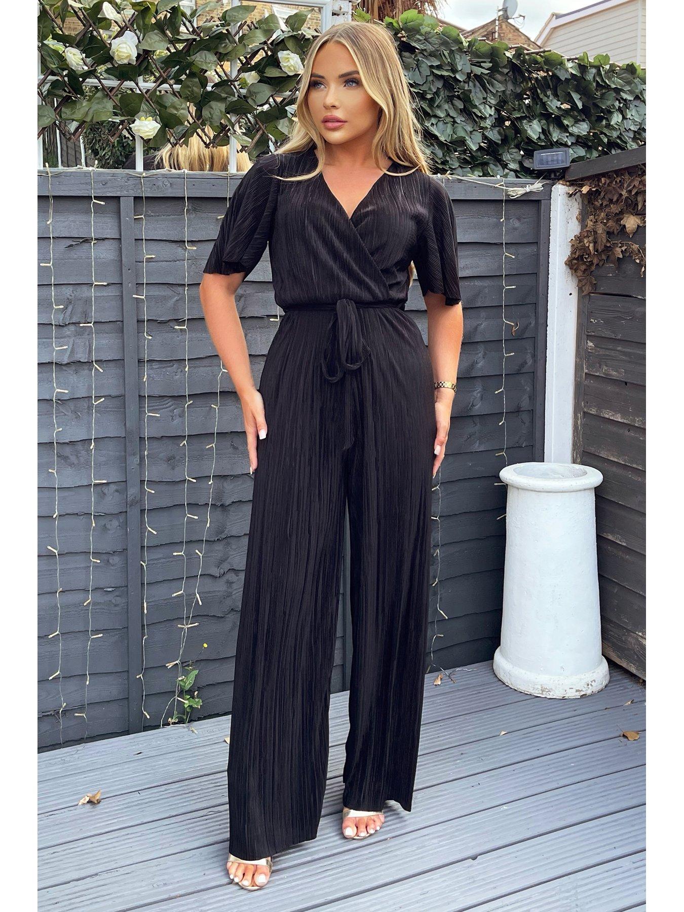 Buy Black Long Sleeve Plissé Jumpsuit from the Next UK online shop