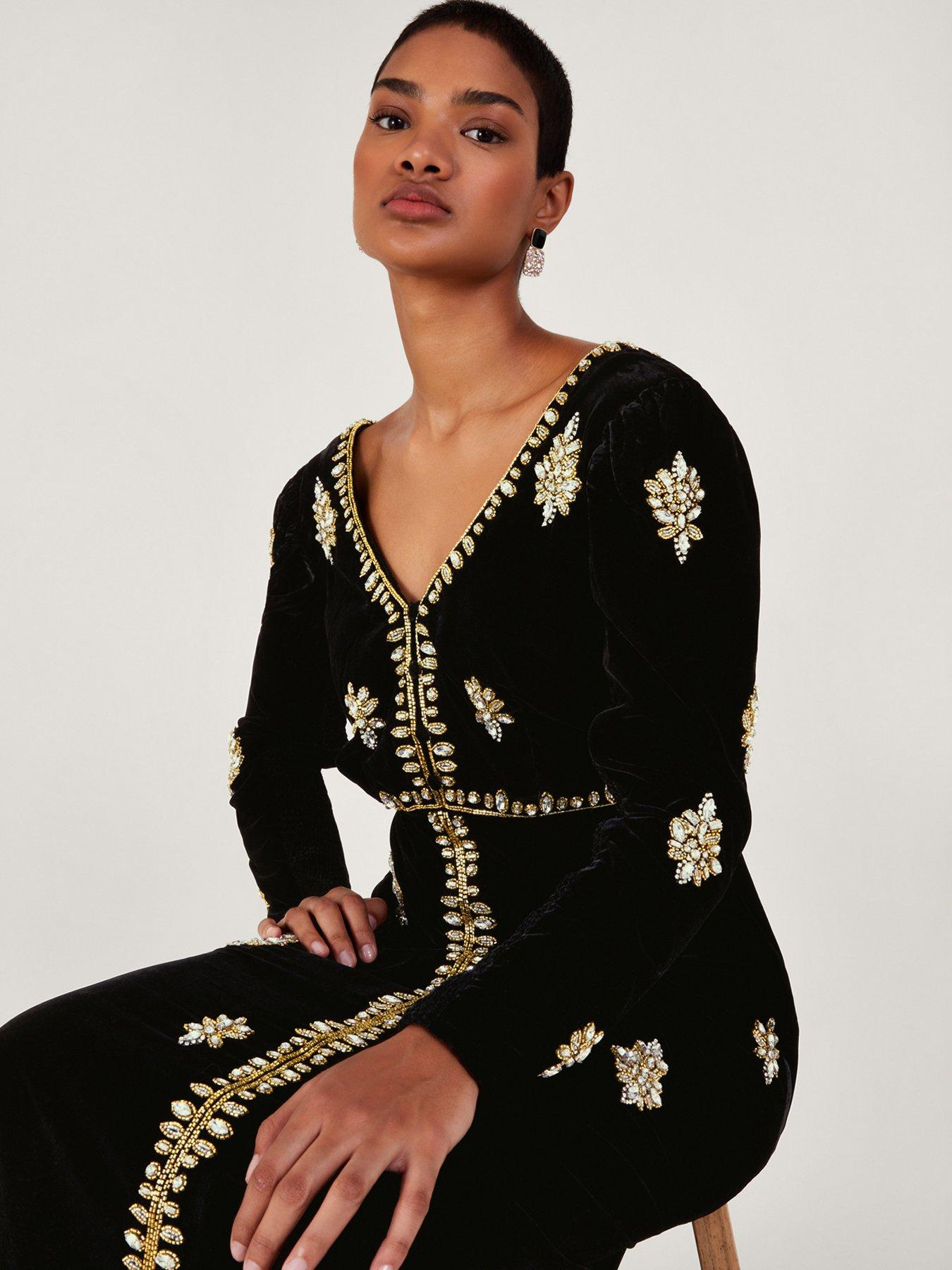 Monsoon Vanessa Velvet Embroidered Maxi Black Very