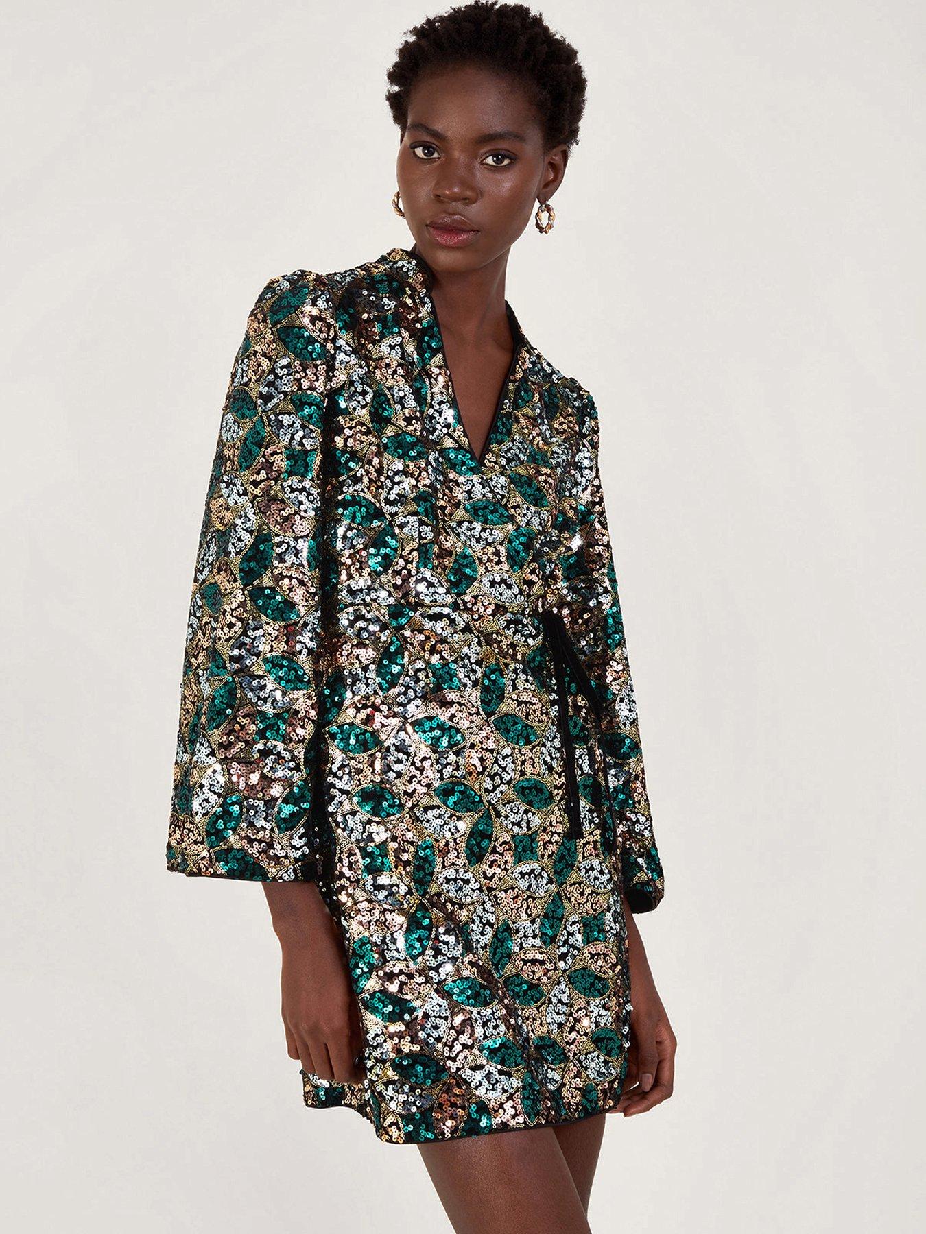 Monsoon Sasha Sequin Wrap Dress - Gold | Very