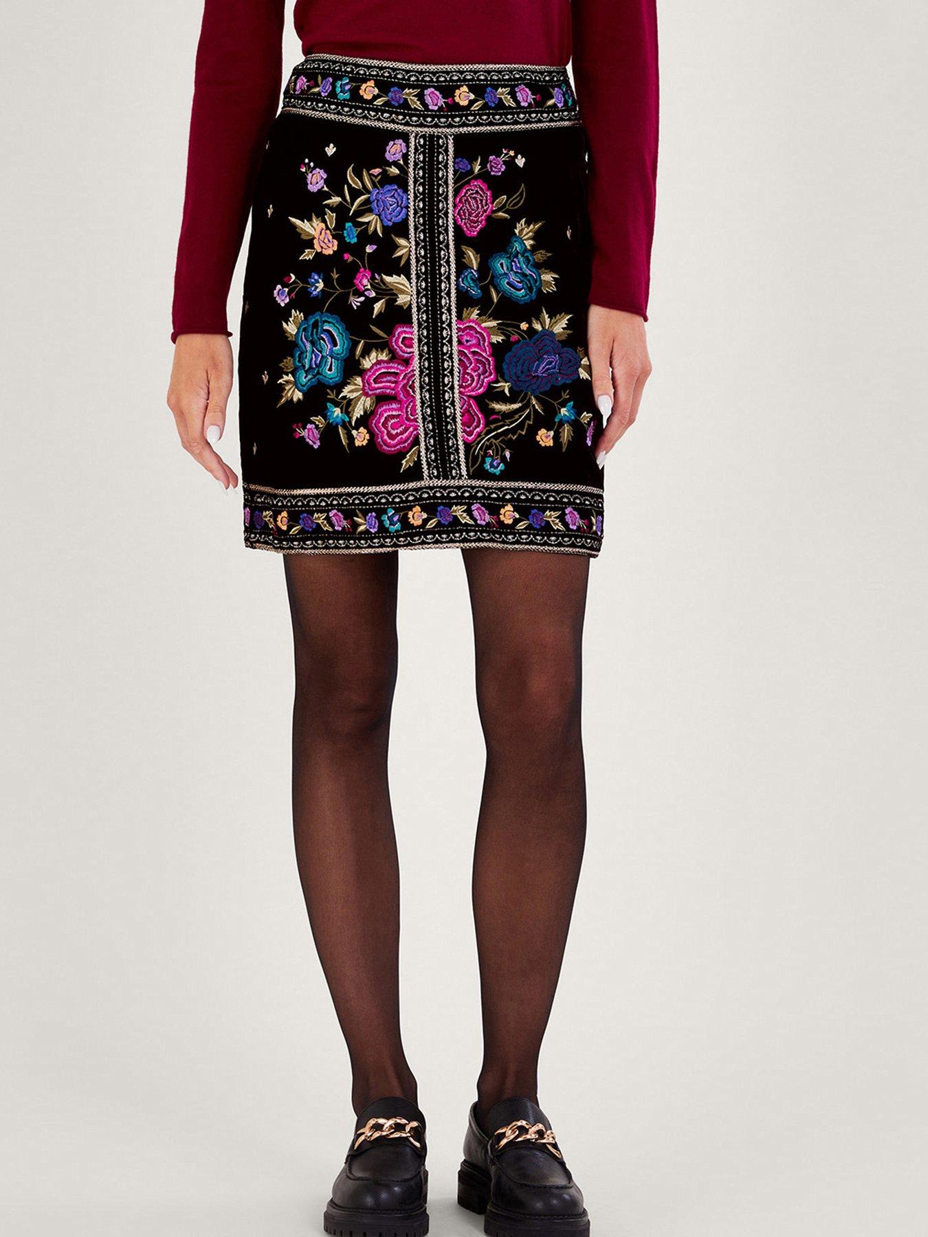 Freya Embroidered Velvet Skirt