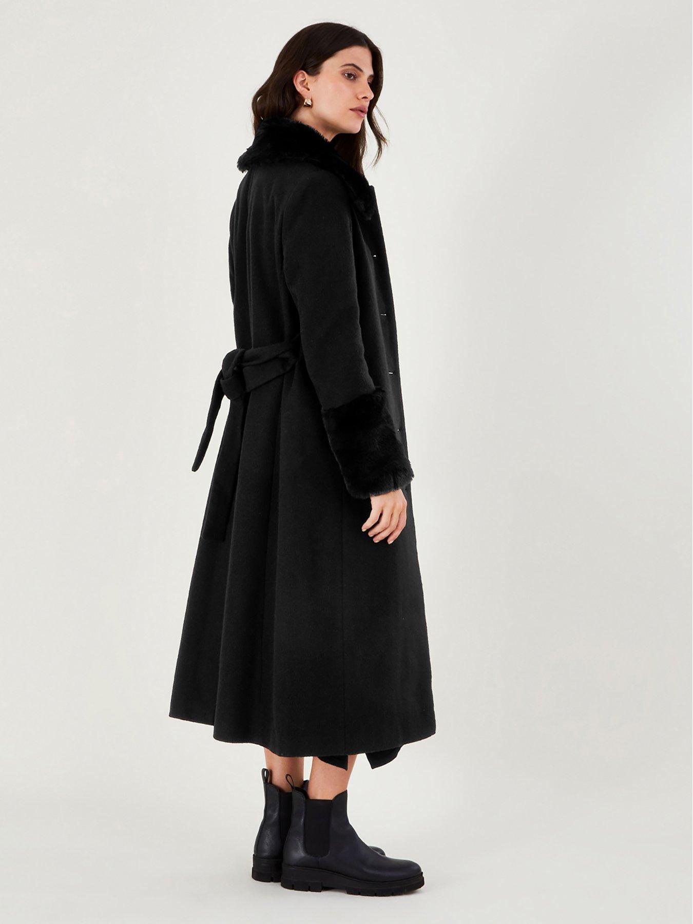 Long black belted outlet wool coat