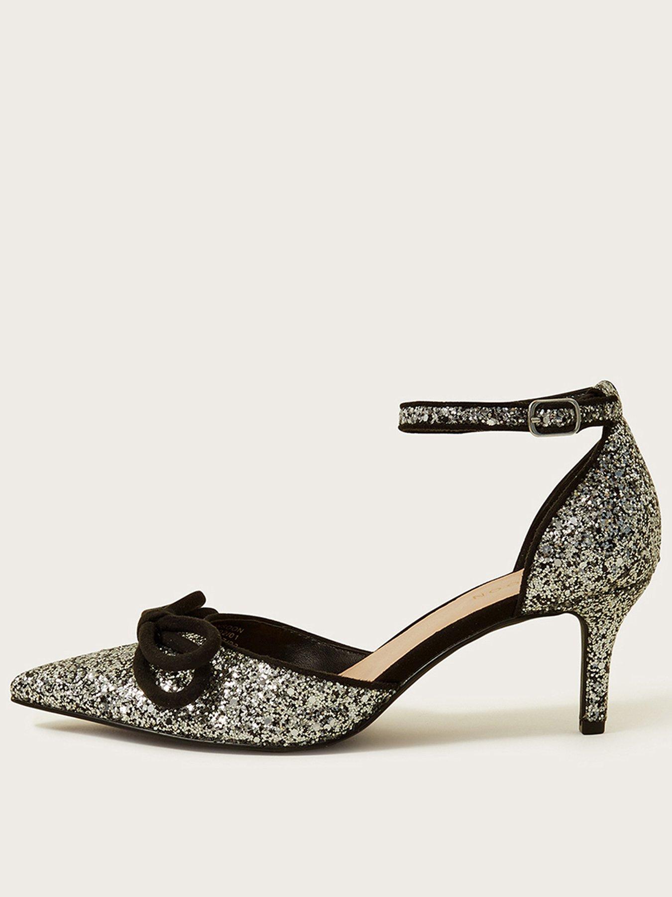 Black and store silver glitter heels