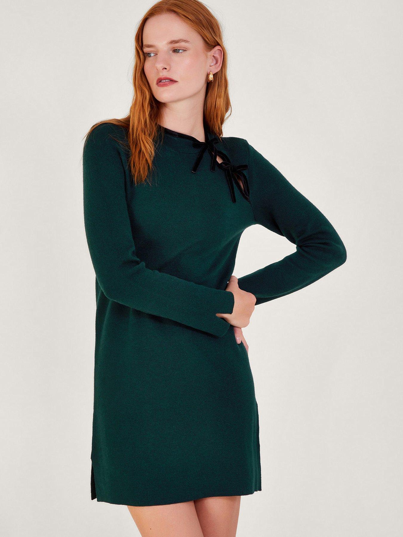 Monsoon Bea Bow Tunic Dress - Green | Very