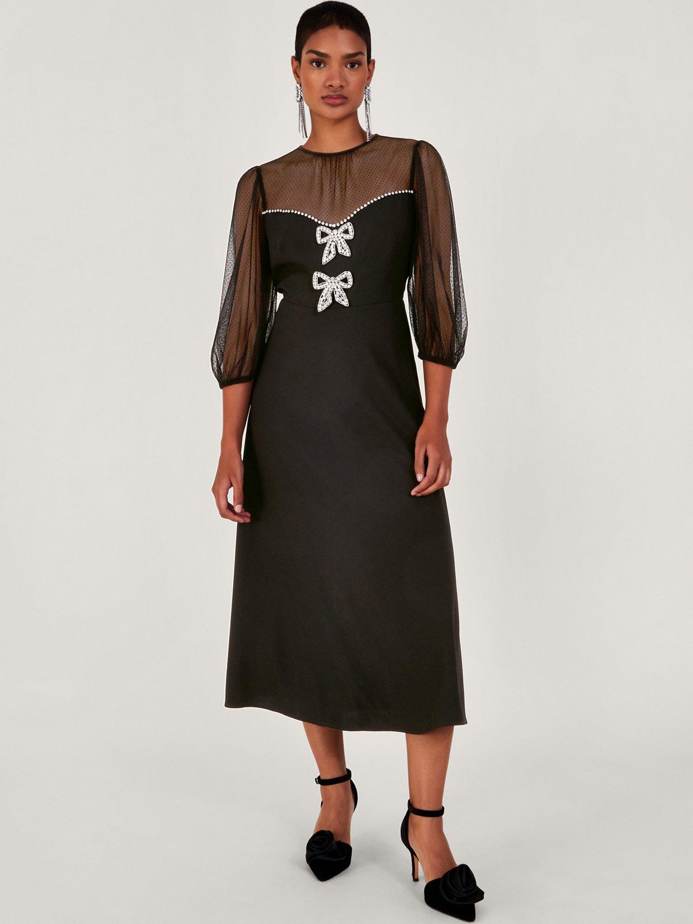 Monsoon Flossie Velvet Fringe Dress - Black