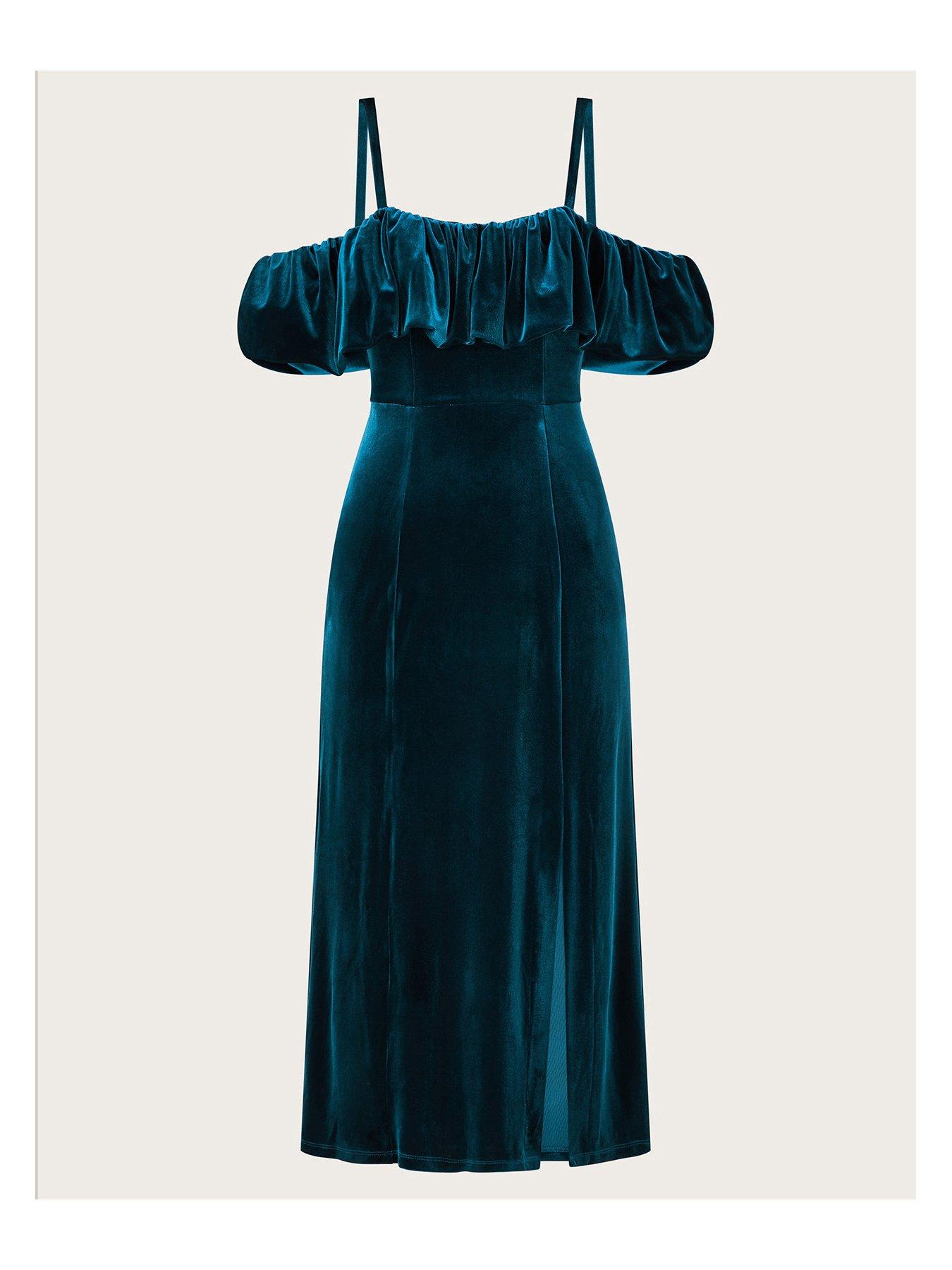 blue velvet bardot dress Off-the-Shoulder Velvet Dress main image 0