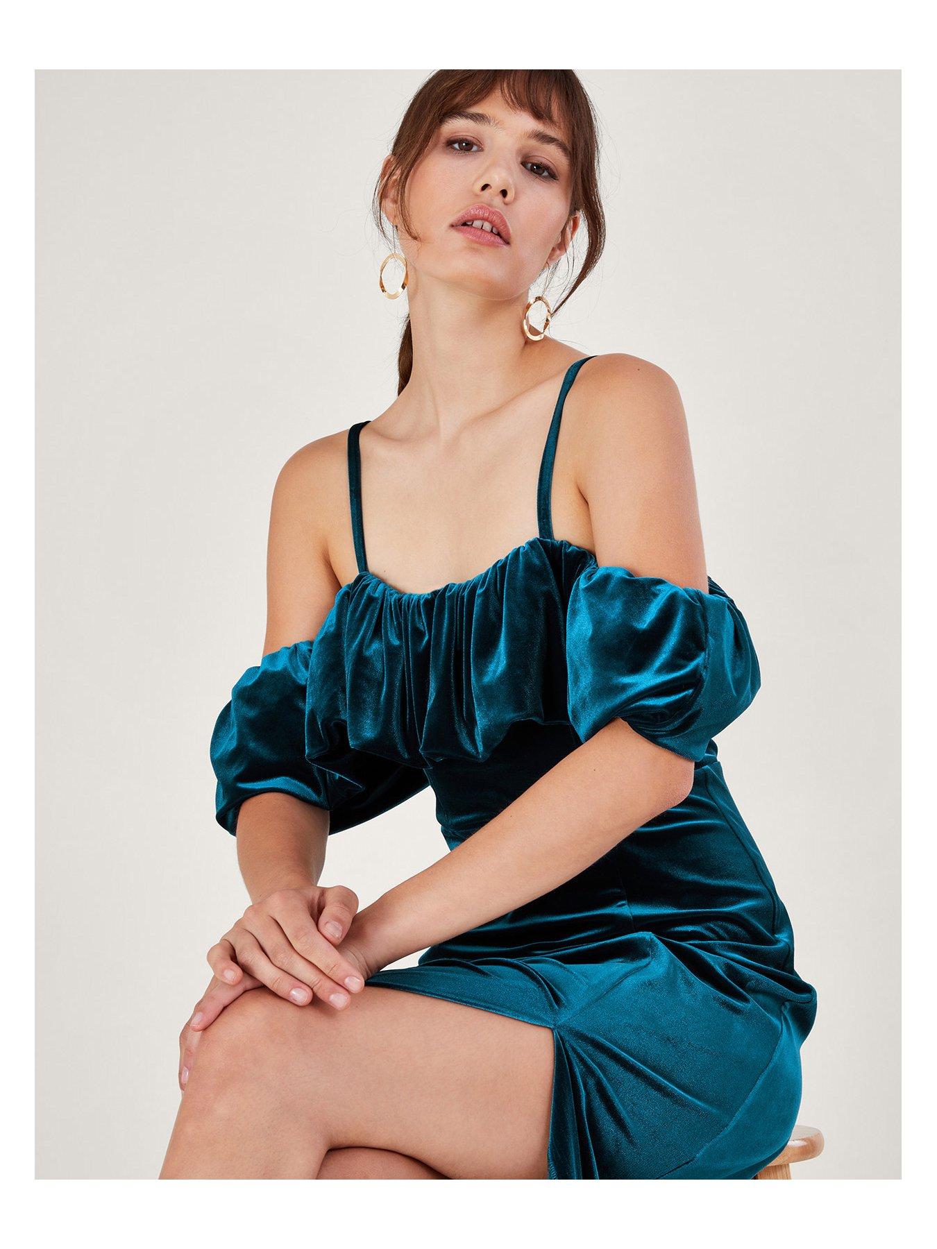 bardot blue velvet dress Vintage 1950s Navy Blue Cotton Velvet Bardot Mini Dress – Lourose Vintage main image 0