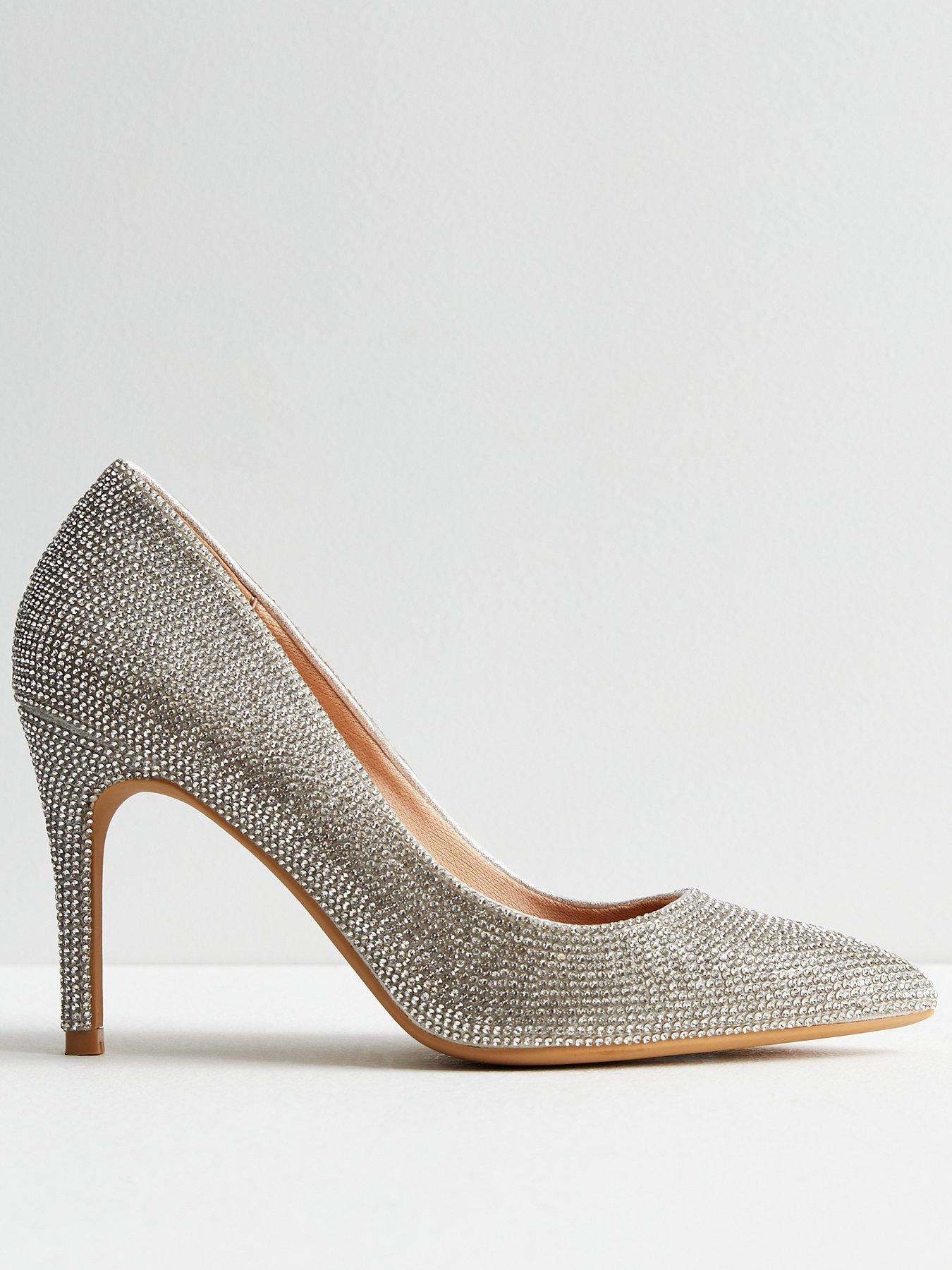 Silver diamante store heels new look