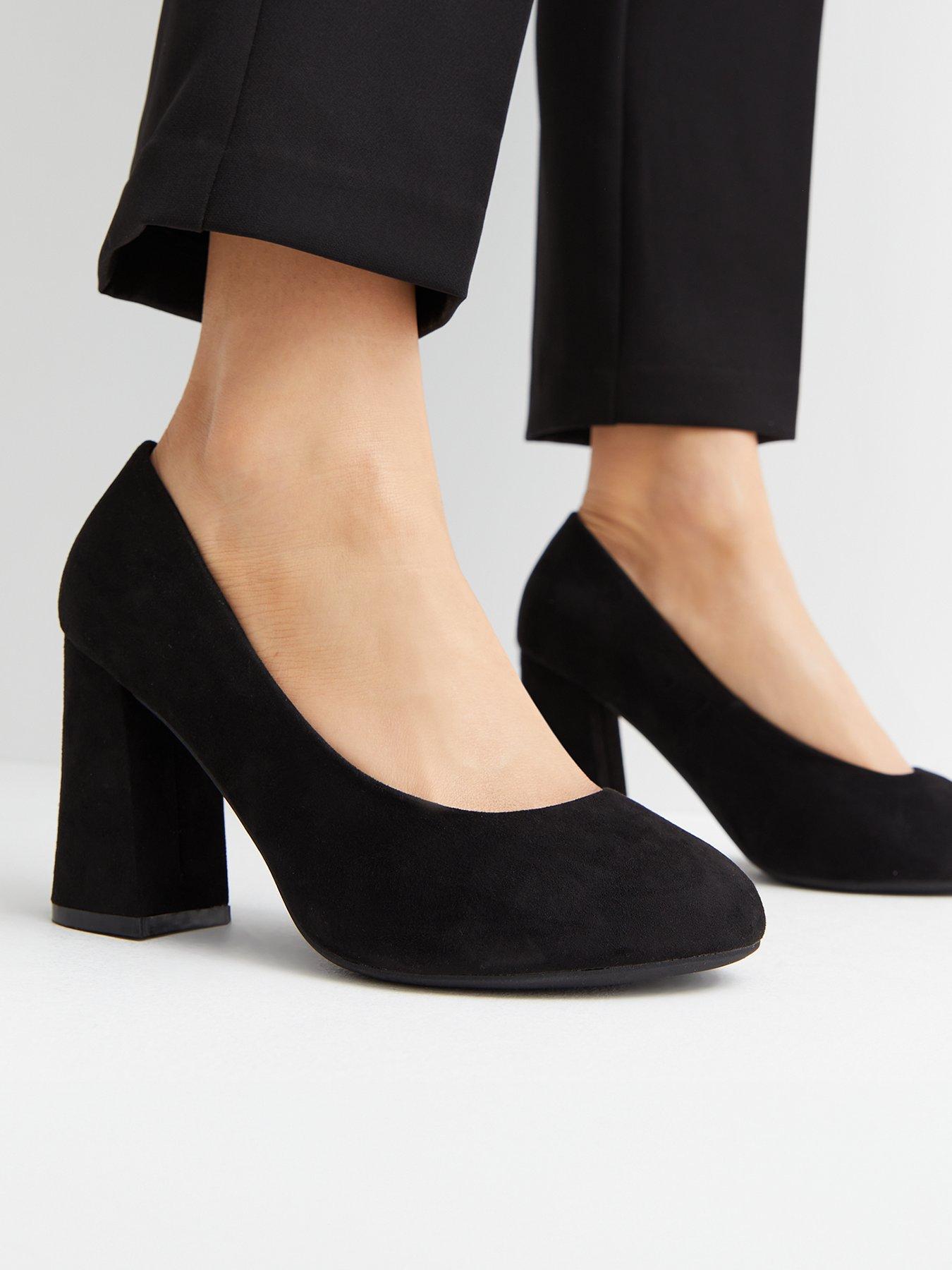 New Look Extra Wide Fit Black Suedette Block Heel Court Shoes Very