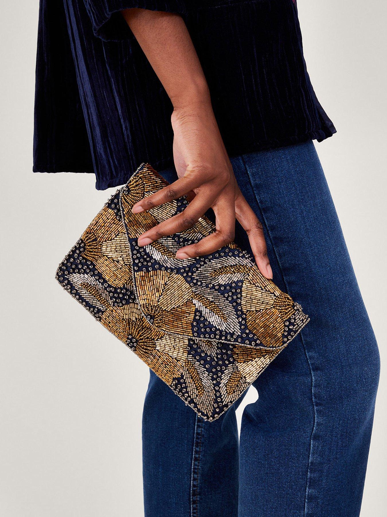 Monsoon navy clutch bag deals