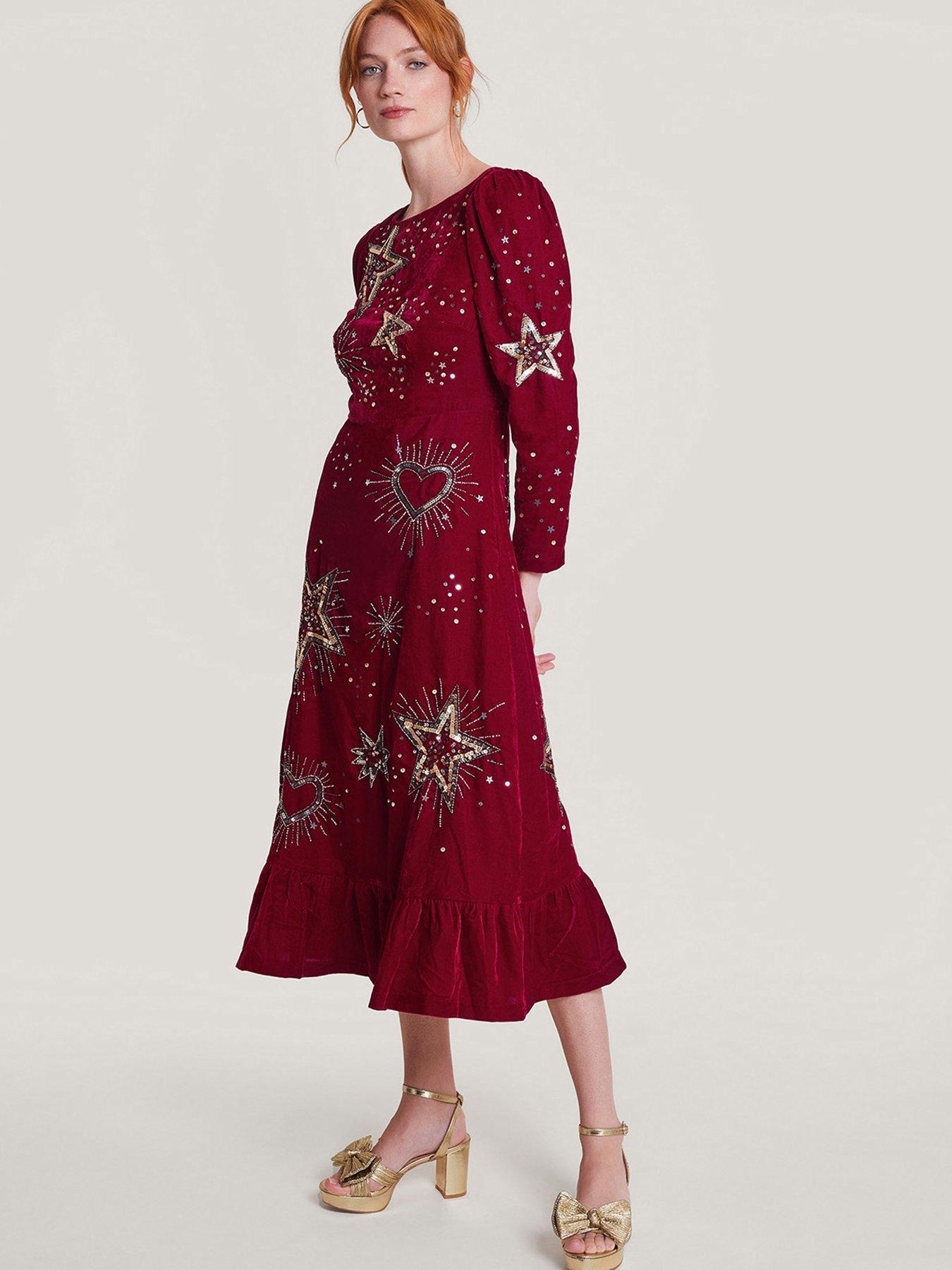 Monsoon Kata Embroidered Velvet Dress | very.co.uk