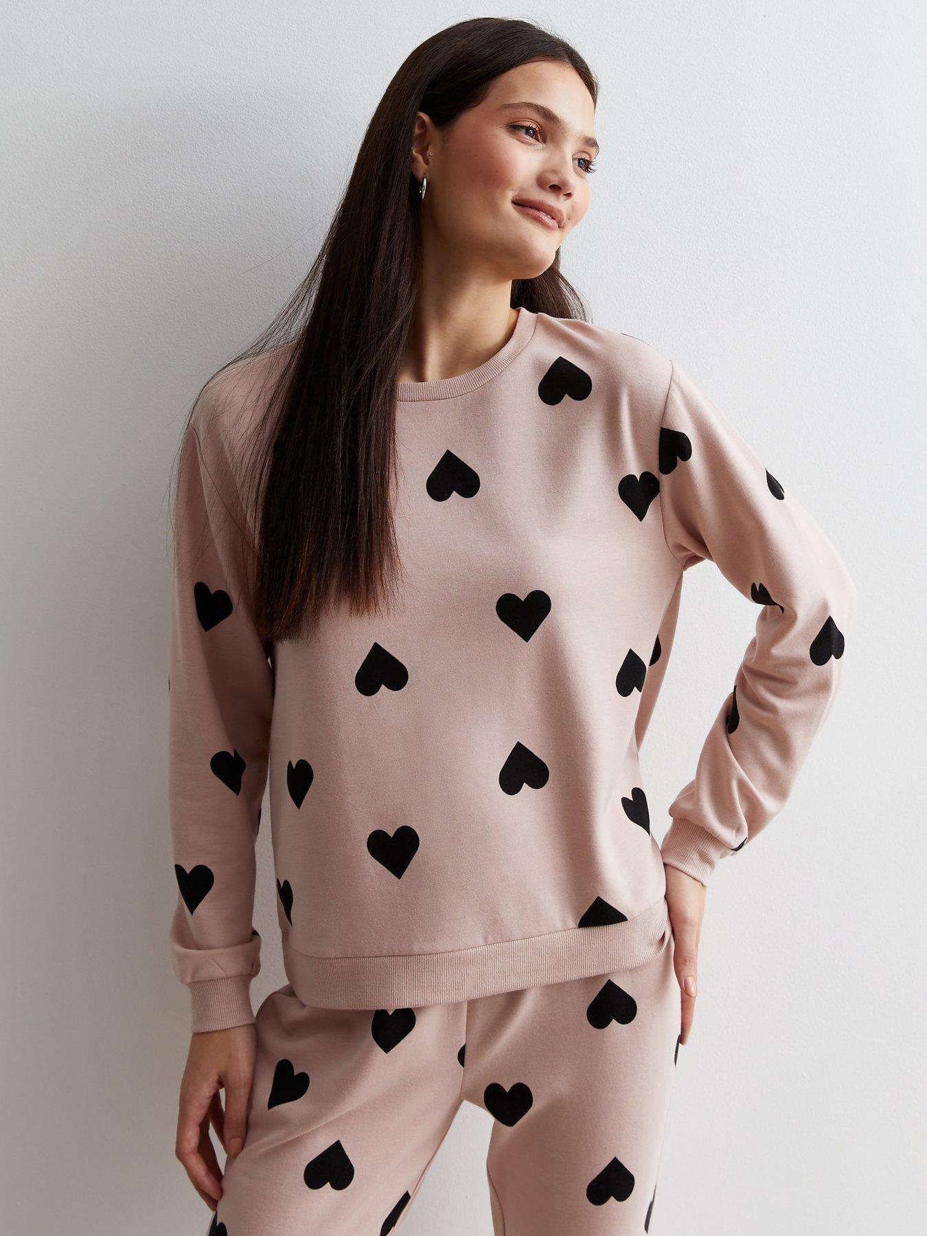 New Look Camel Pyjama Sweatshirt with Heart Print | very.co.uk