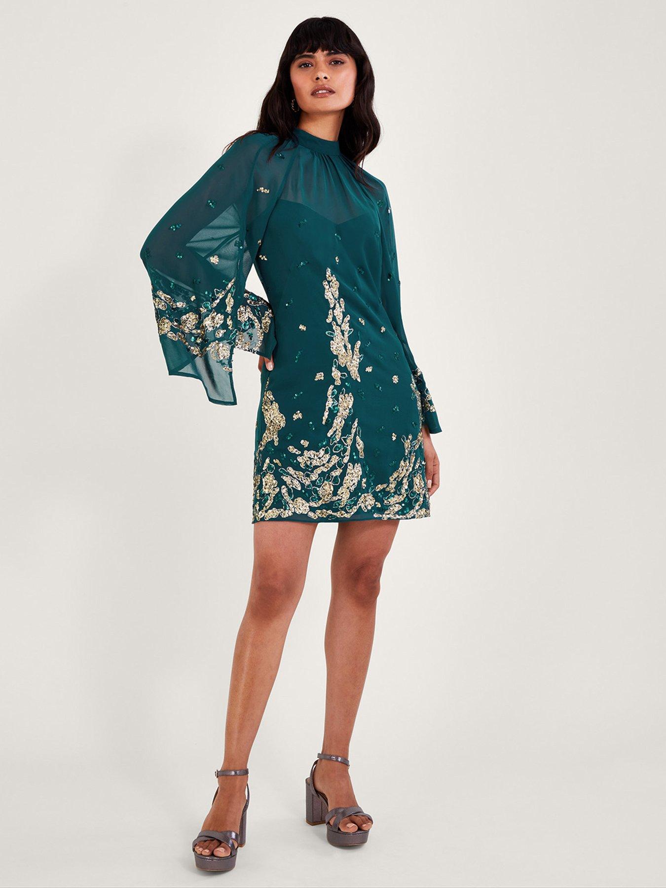 Monsoon Avery Embroidered Tunic Dress - Green | Very.co.uk