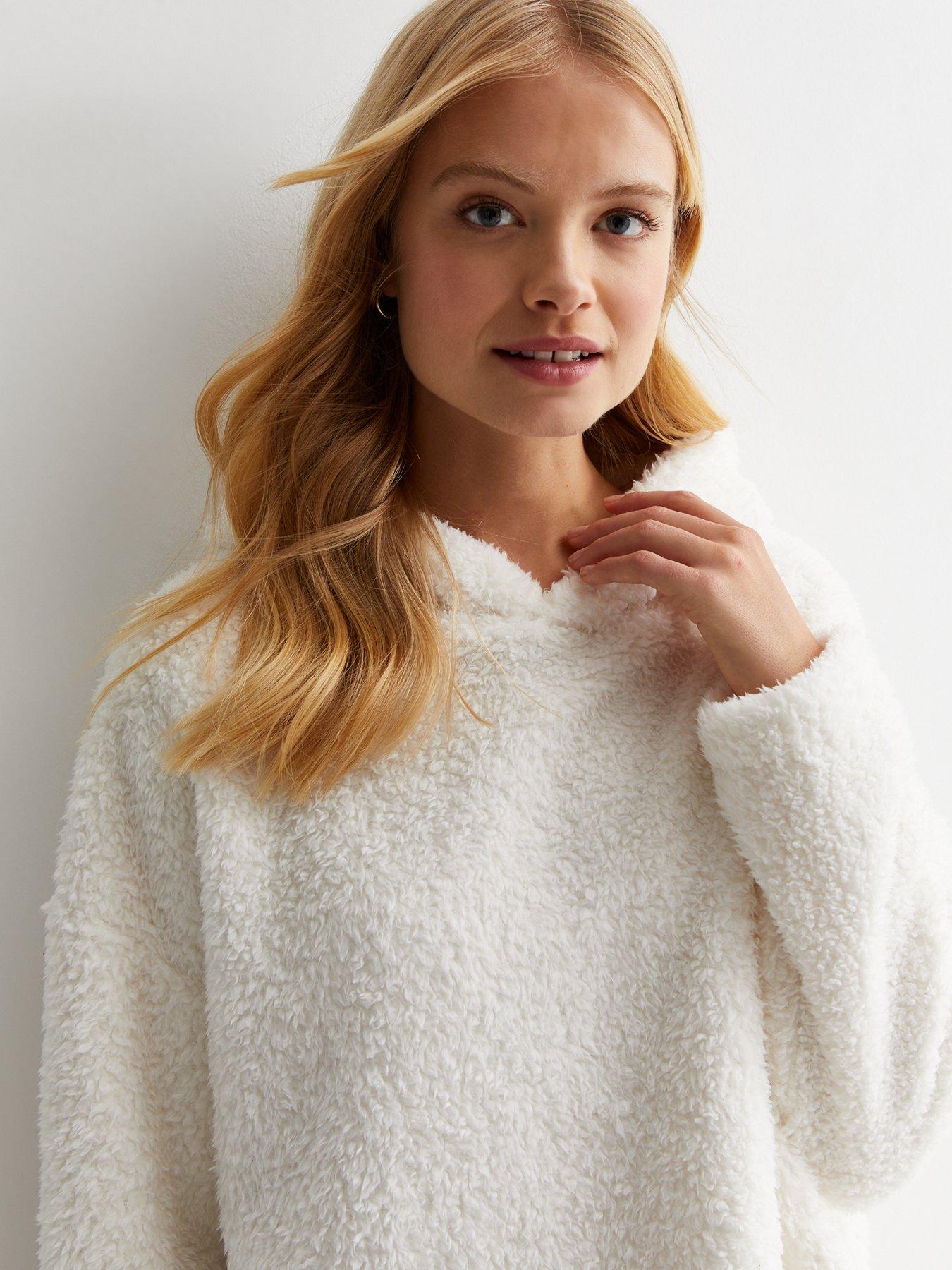 New Look Cream Borg Fluffy Hoodie Very