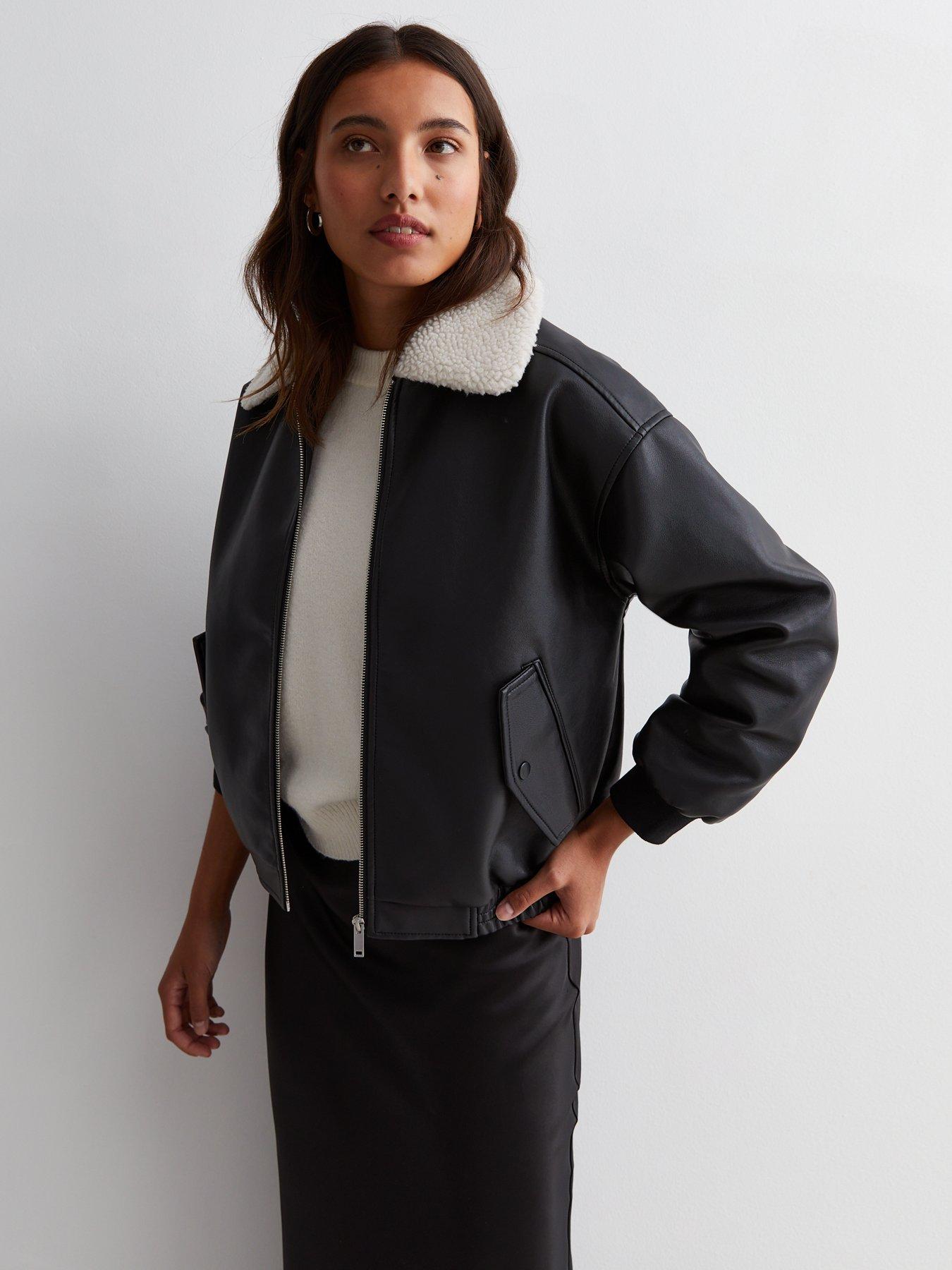 New Look LeatherLook Collared Bomber Jacket Black very.co.uk
