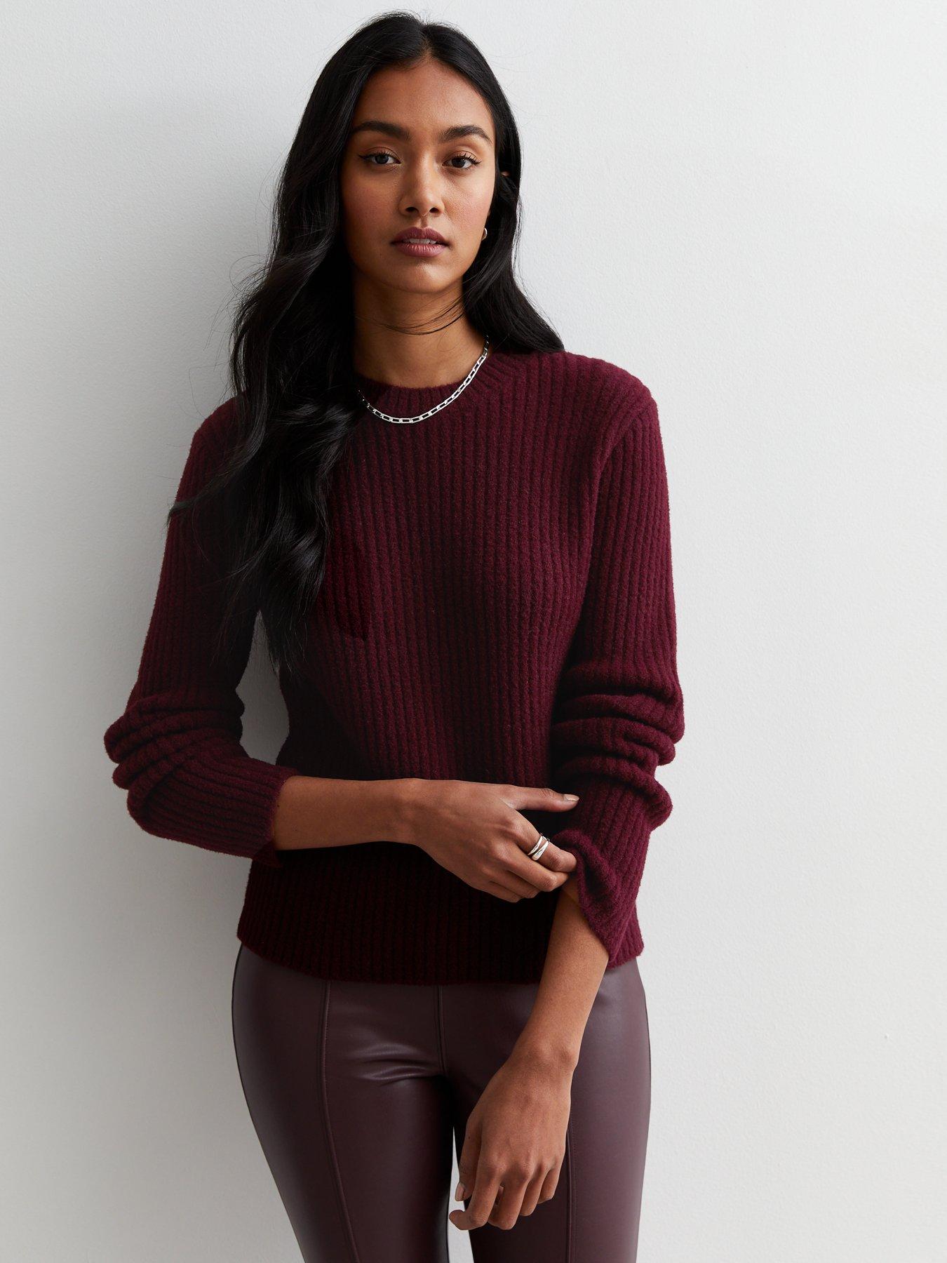 Burgundy crew neck sweater women's sale