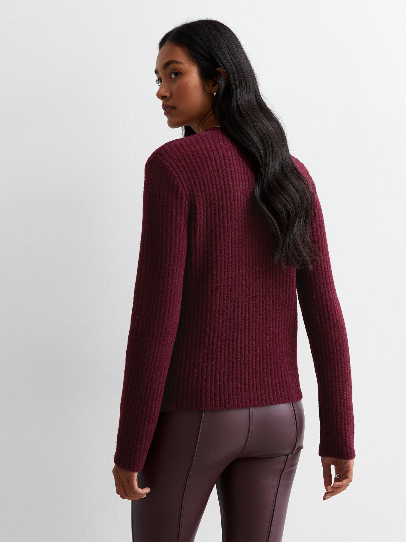 New Look Burgundy Ribbed Knit Crew Neck Jumper