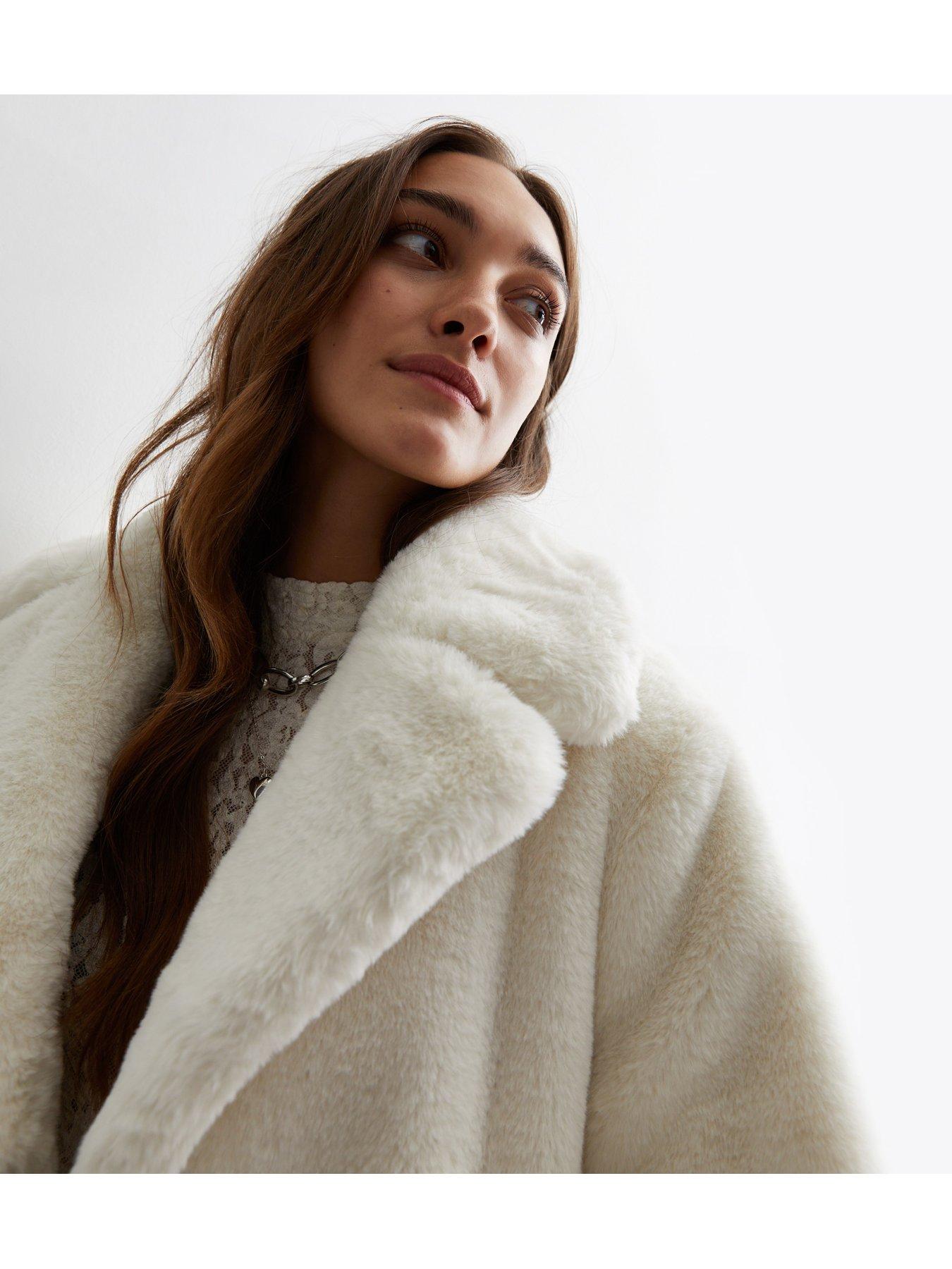 New Look Cream Faux Fur Coat