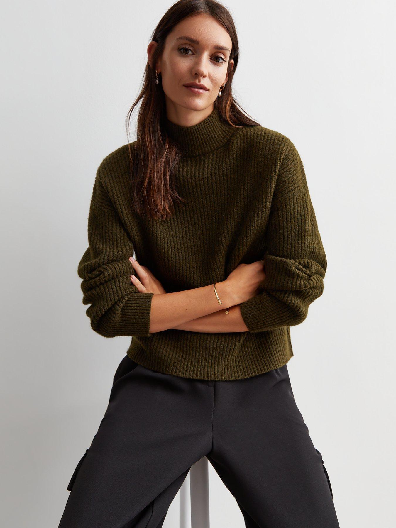 Khaki roll clearance neck jumper womens