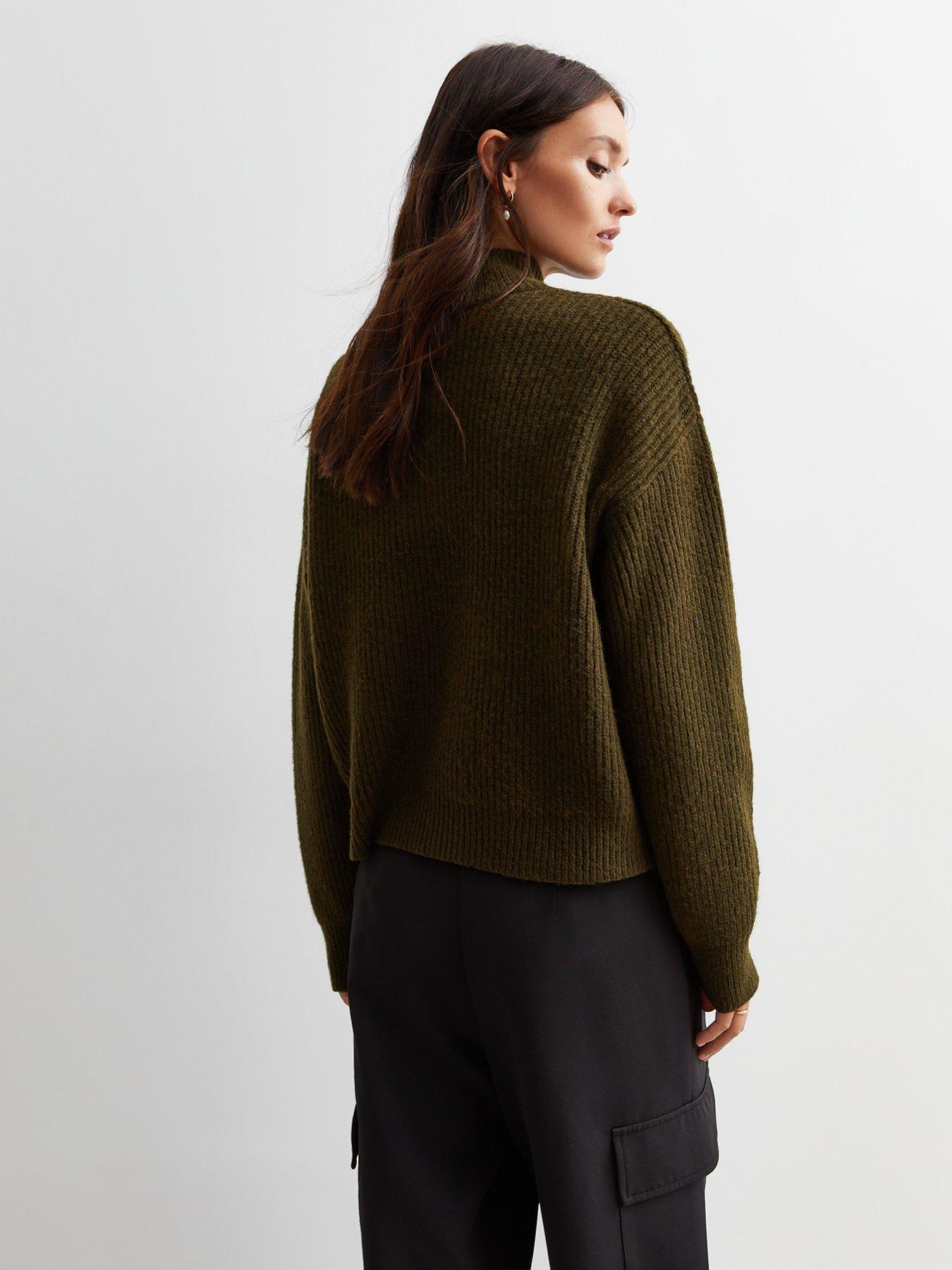 New Look Khaki Ribbed Knit High Neck Jumper very